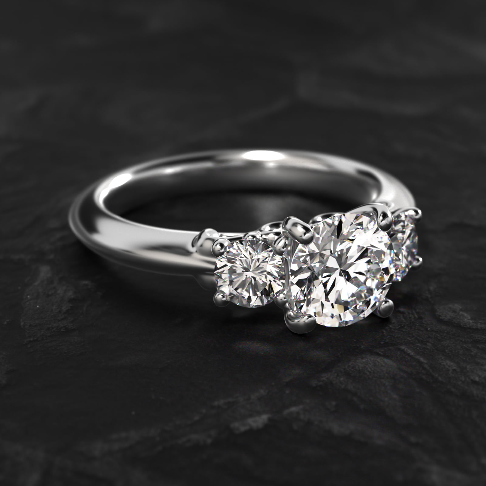 Diamond Three Stone Engagement Ring With Scroll Undergallery In Platinum