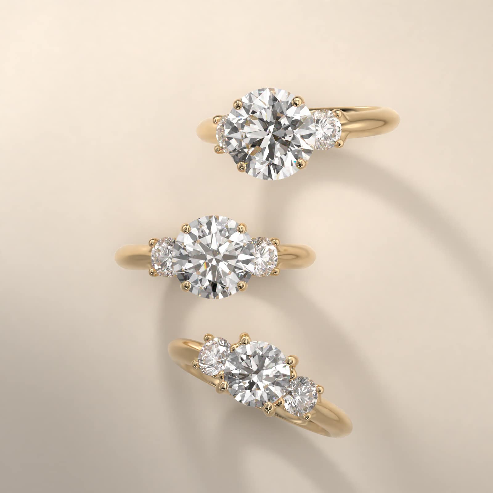 Diamond Three Stone Engagement Ring With Scroll Undergallery In 18K Yellow Gold