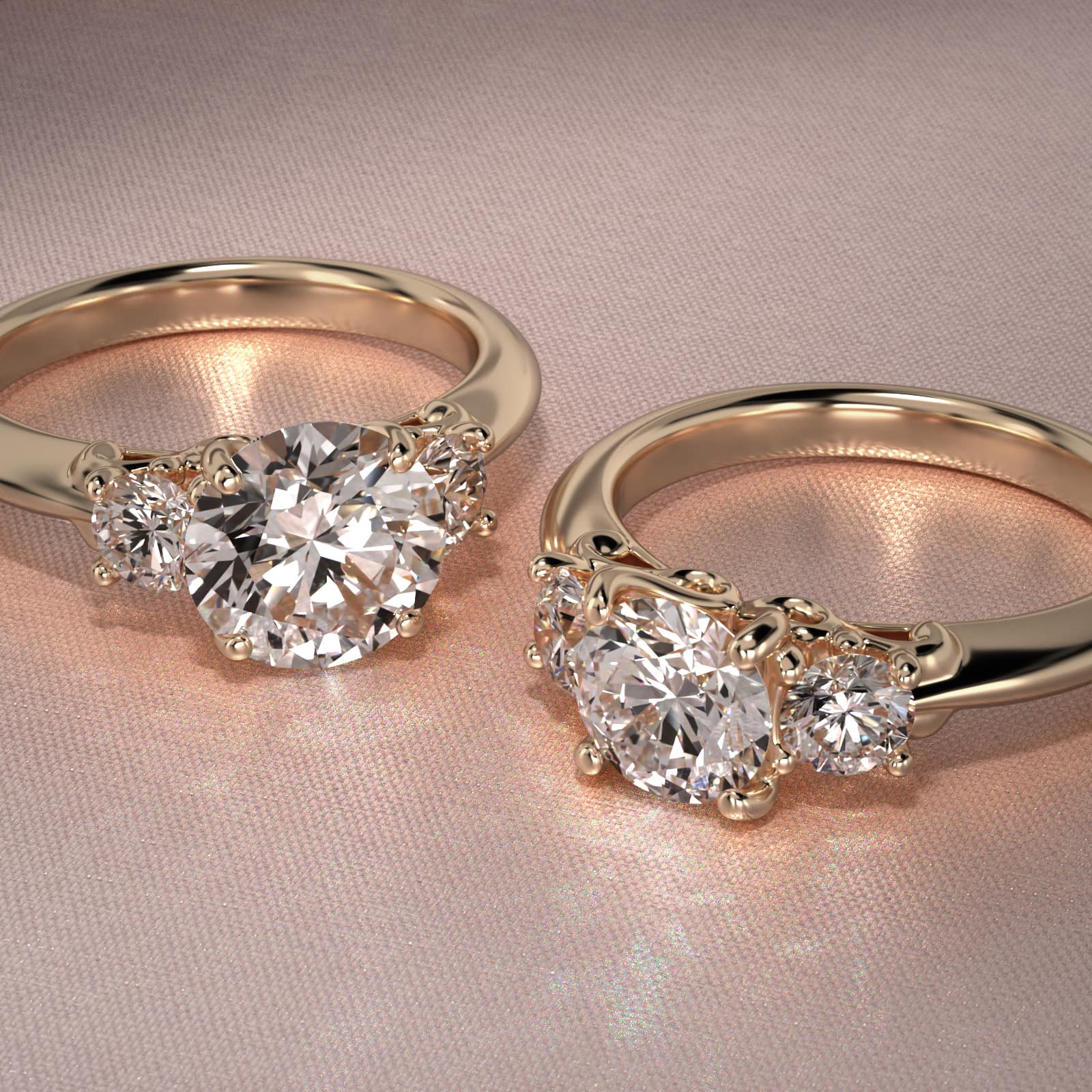 Diamond Three Stone Engagement Ring With Scroll Undergallery In 14K Yellow Gold