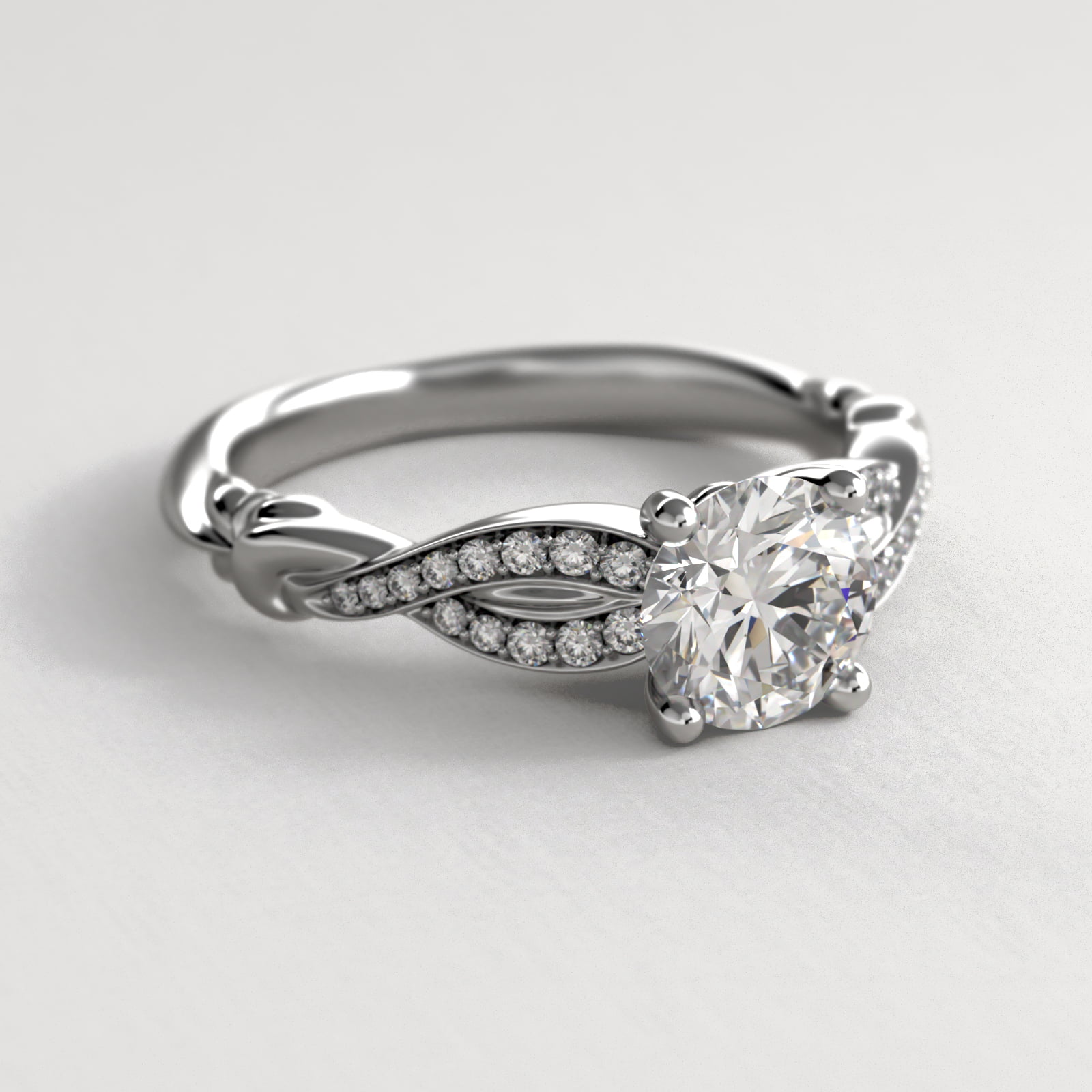 Pavé Crossover Diamond Engagement Ring In 18K White Gold