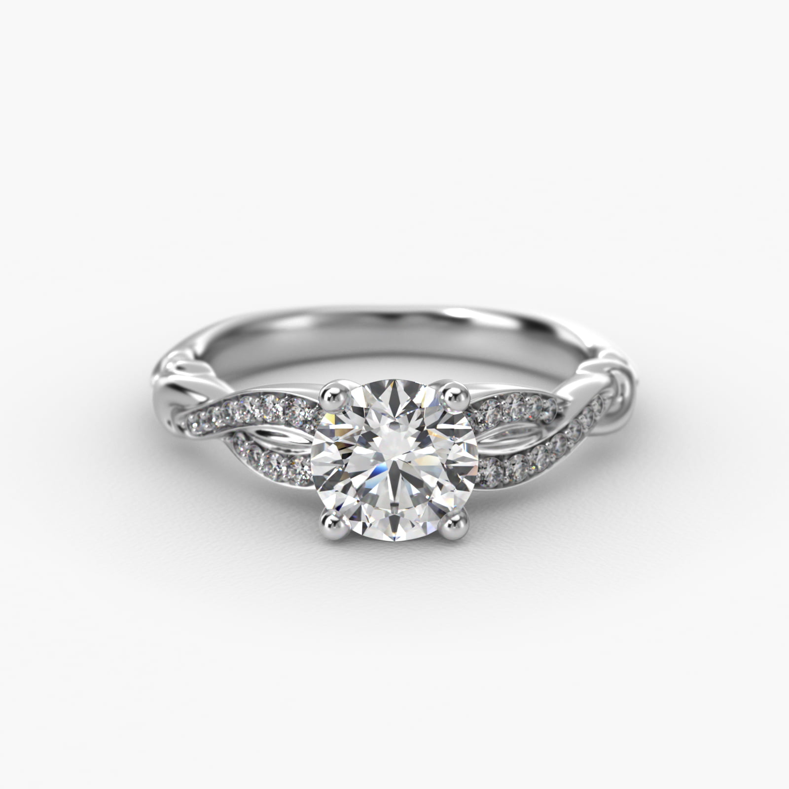 Pavé Crossover Diamond Engagement Ring In 14K White Gold