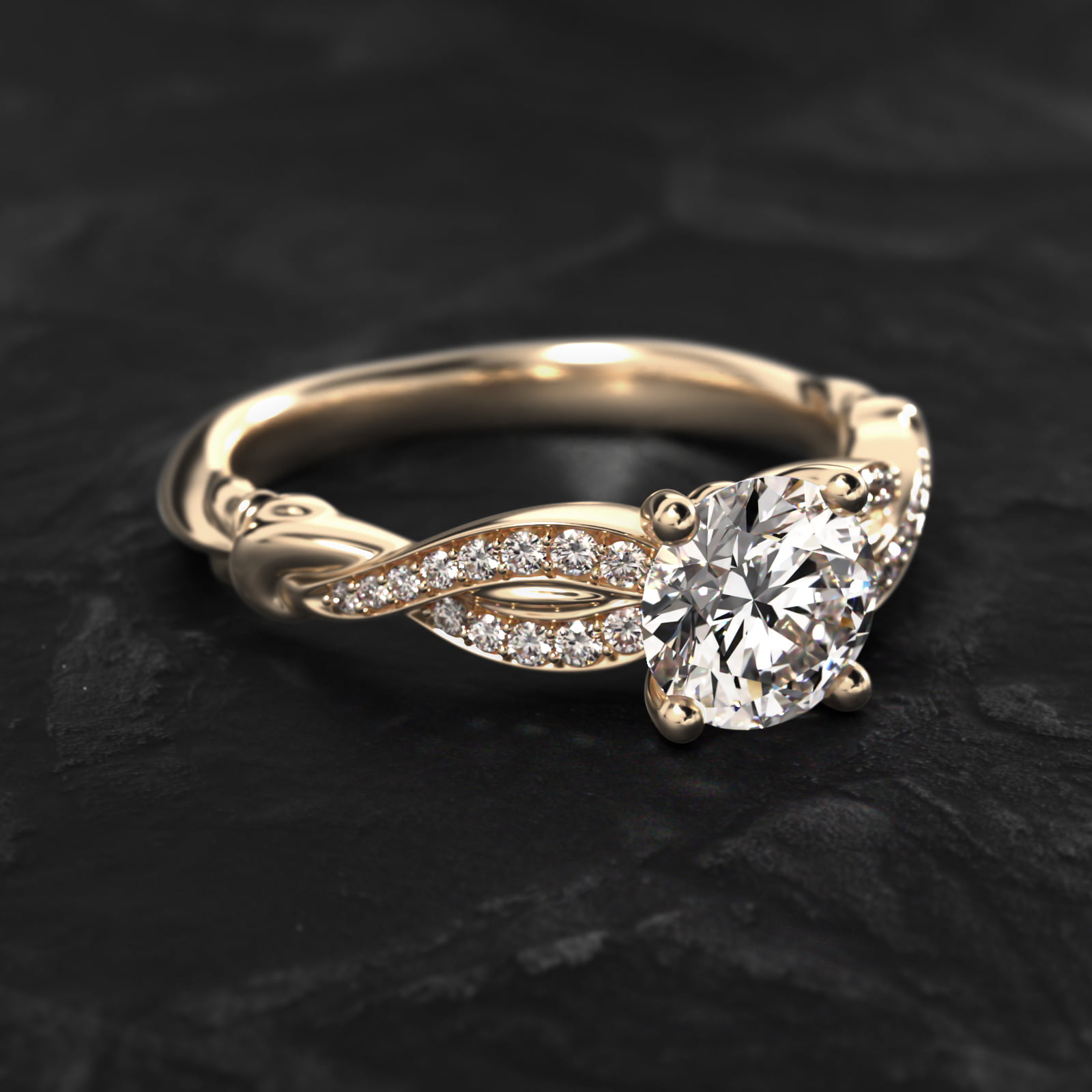 Pavé Crossover Diamond Engagement Ring In 14K Yellow Gold