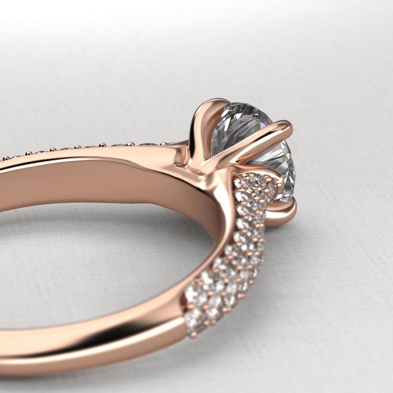 Graduated Triple Row Pavé Diamond Engagement Ring In 14K Rose Gold