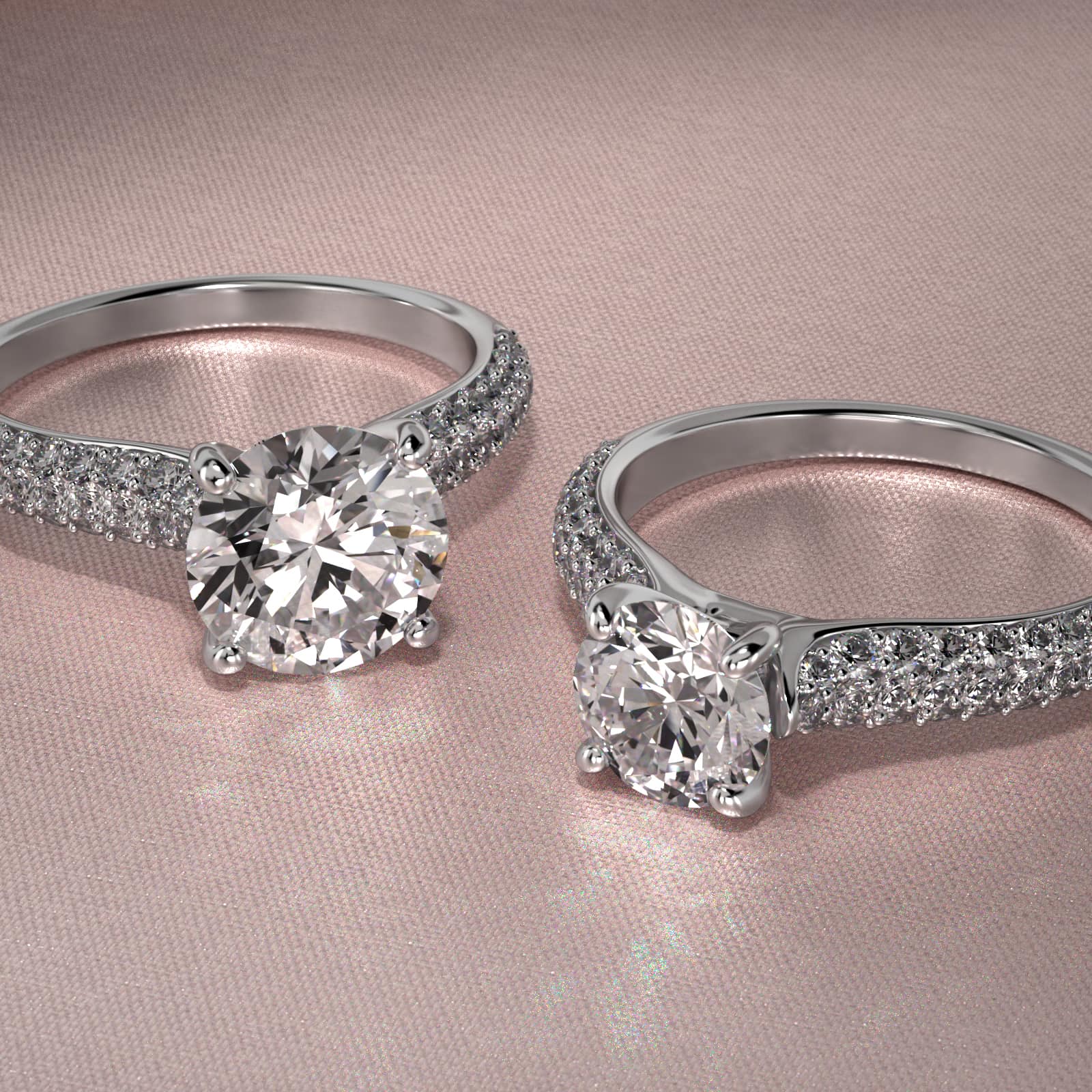Graduated Triple Row Pavé Diamond Engagement Ring In 14K White Gold