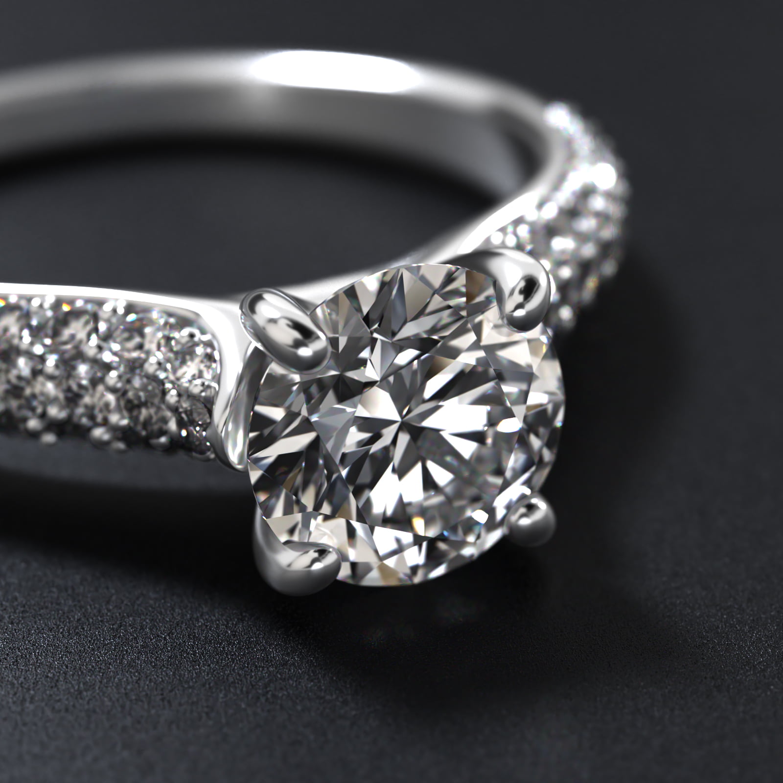 Graduated Triple Row Pavé Diamond Engagement Ring In Platinum