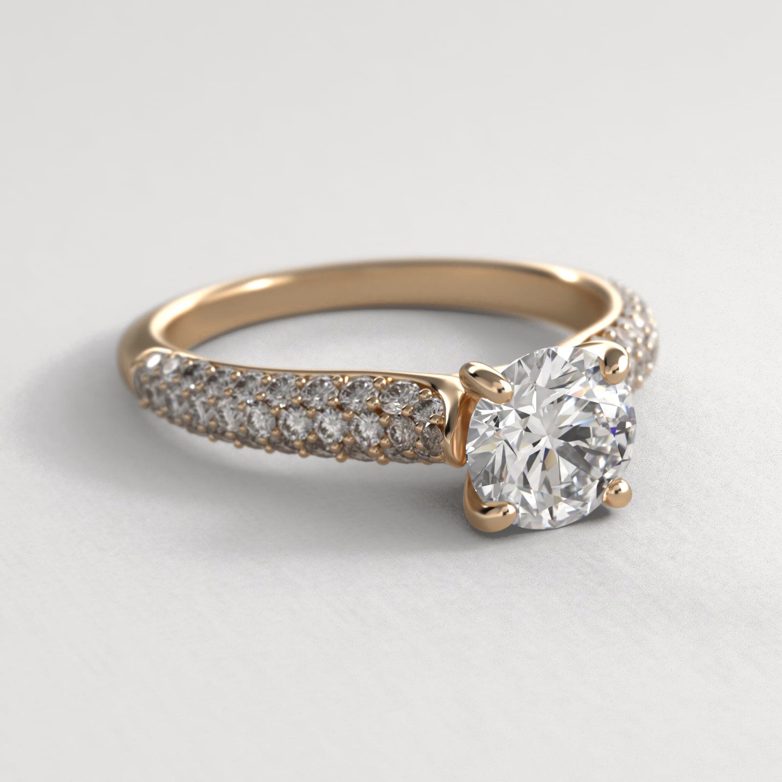 Graduated Triple Row Pavé Diamond Engagement Ring In 18K Yellow Gold