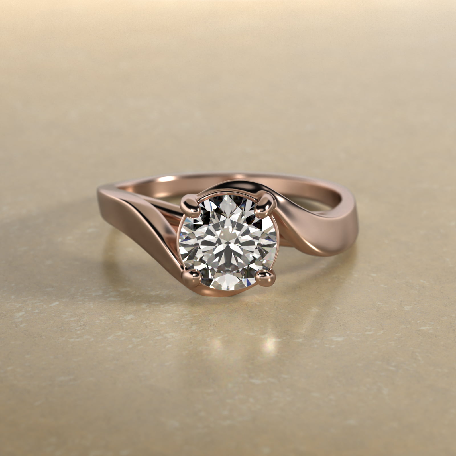 Bypass Solitaire Engagement Ring In 14K Rose Gold