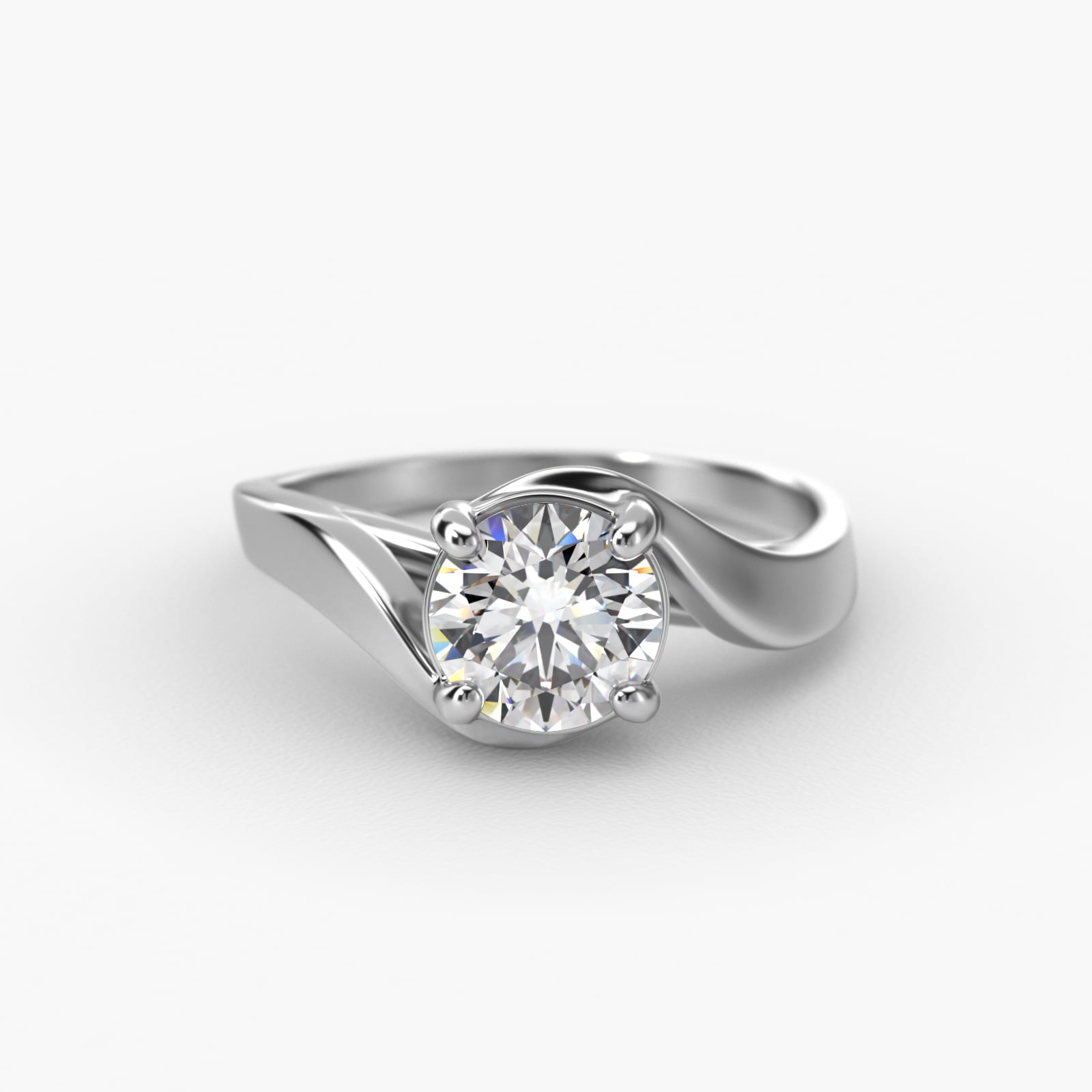 Bypass Solitaire Engagement Ring In 14K White Gold