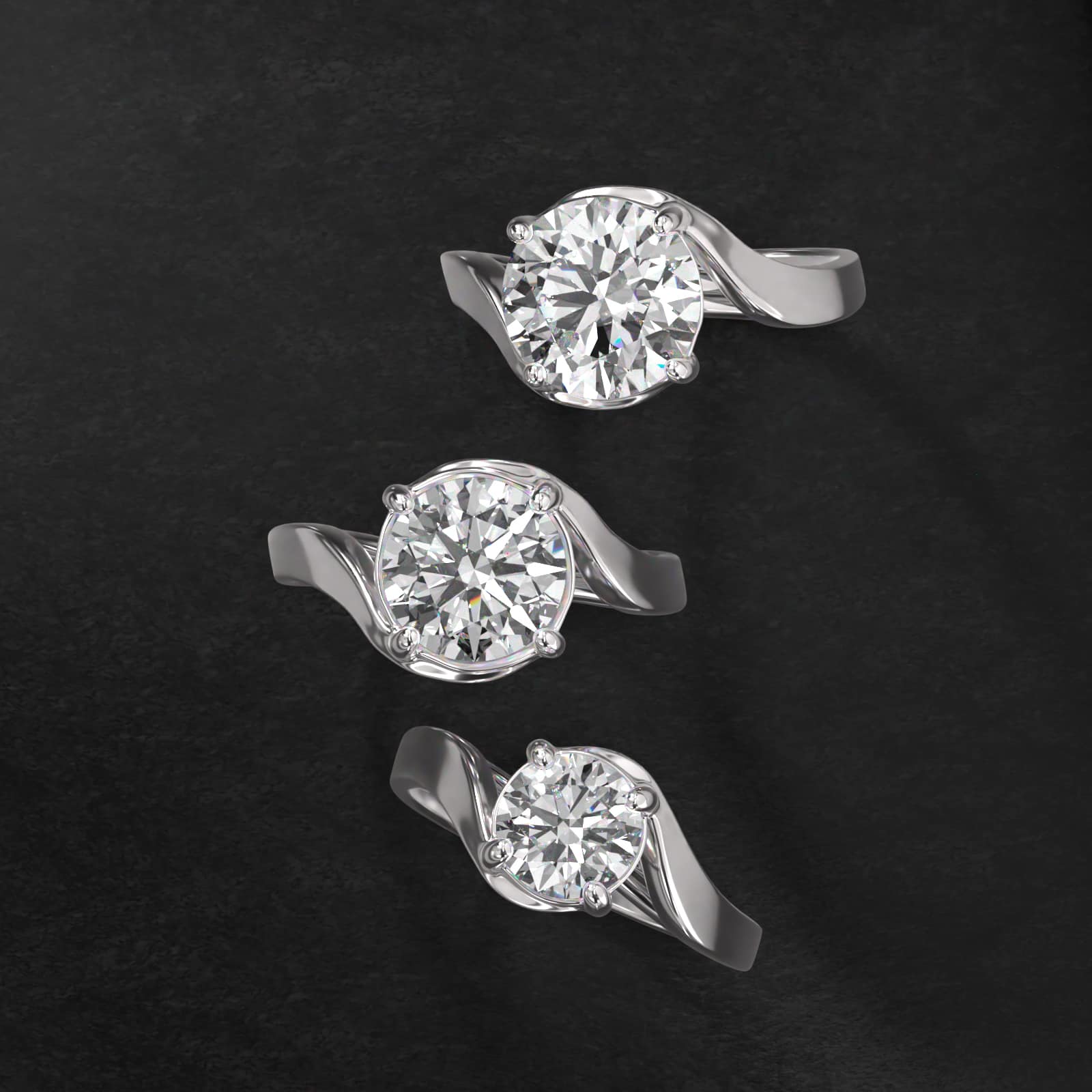 Bypass Solitaire Engagement Ring In 14K White Gold