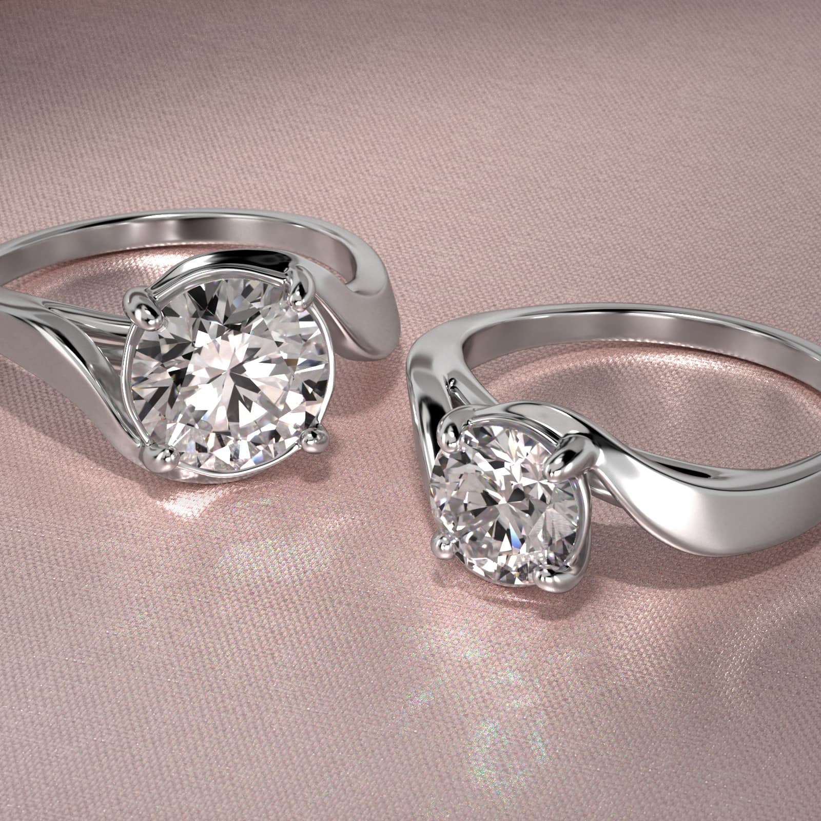 Bypass Solitaire Engagement Ring In 18K White Gold