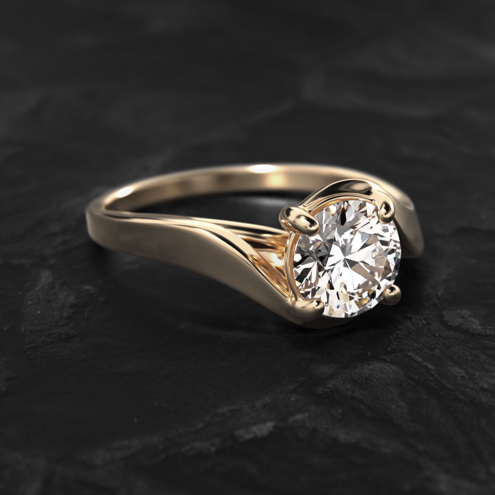 Bypass Solitaire Engagement Ring In 14K Yellow Gold