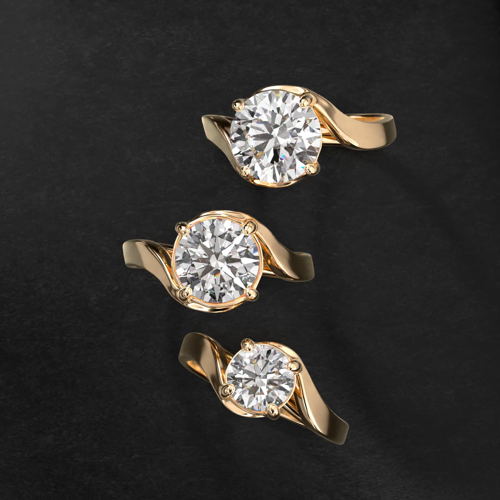 Bypass Solitaire Engagement Ring In 14K Yellow Gold