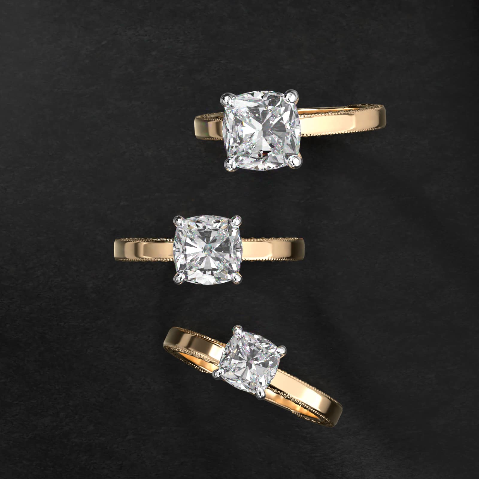 Etched Profile Solitaire Engagement Ring In 14K Yellow Gold