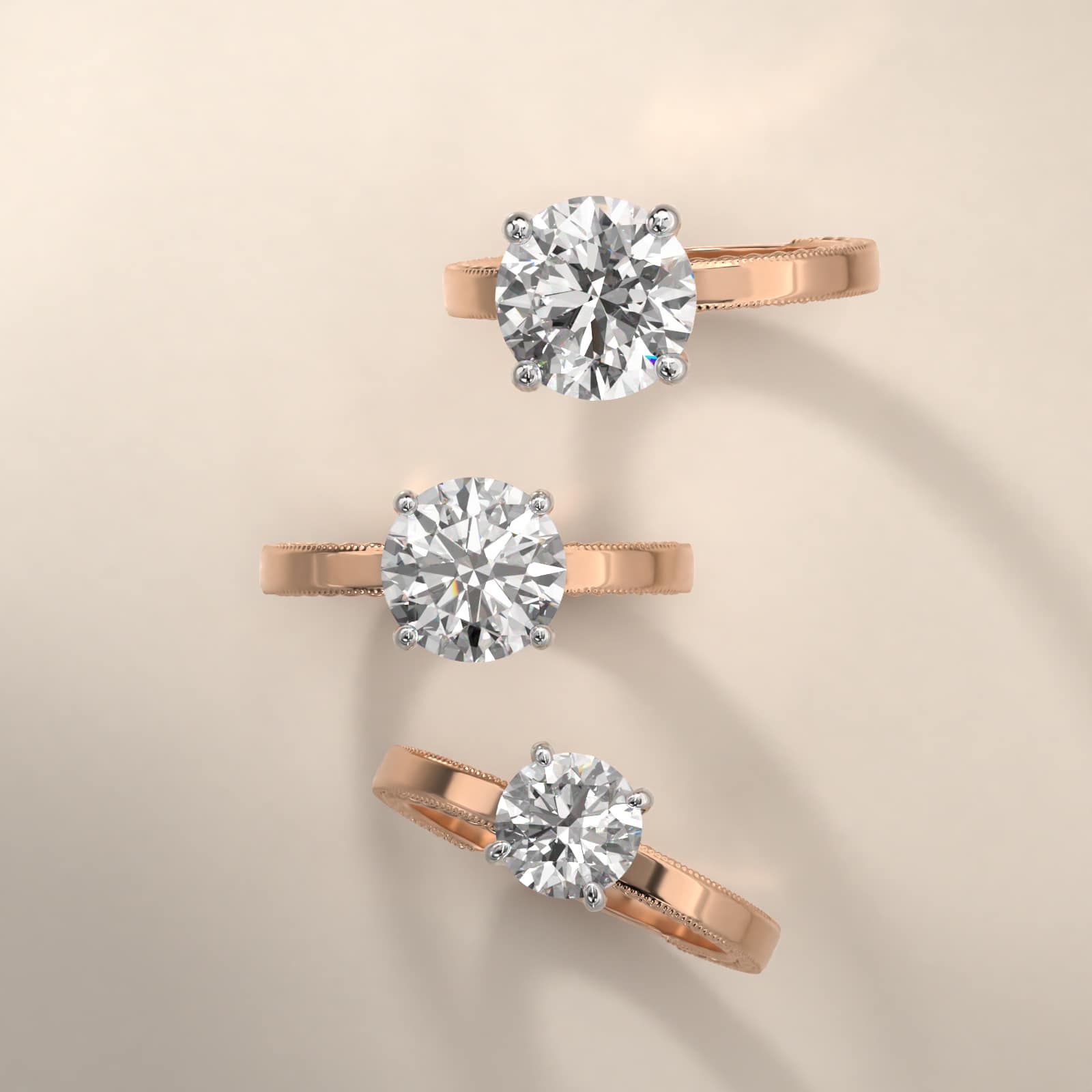 Etched Profile Solitaire Engagement Ring In 14K Rose Gold