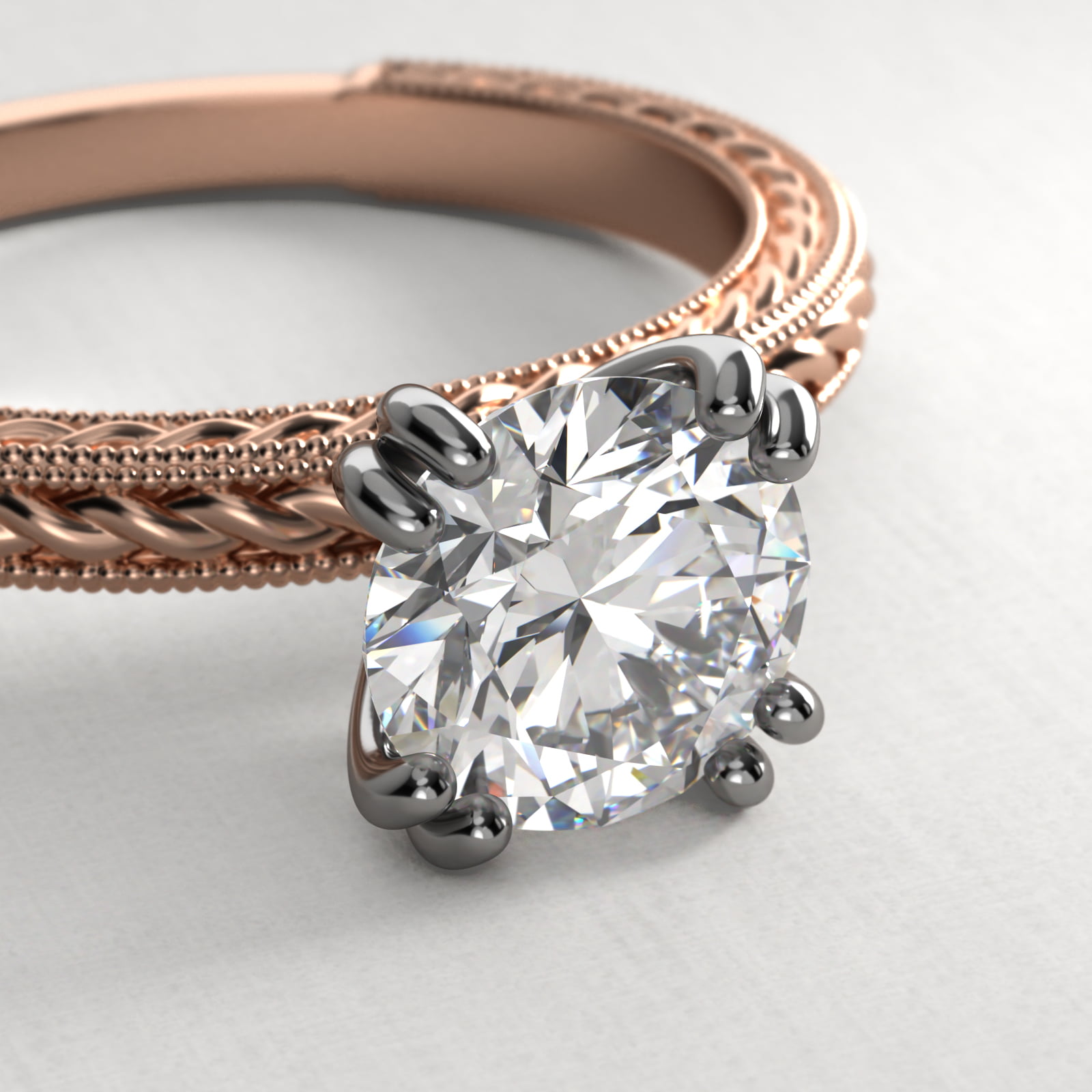Etched Rope Solitaire Engagement Ring In 14K Rose Gold