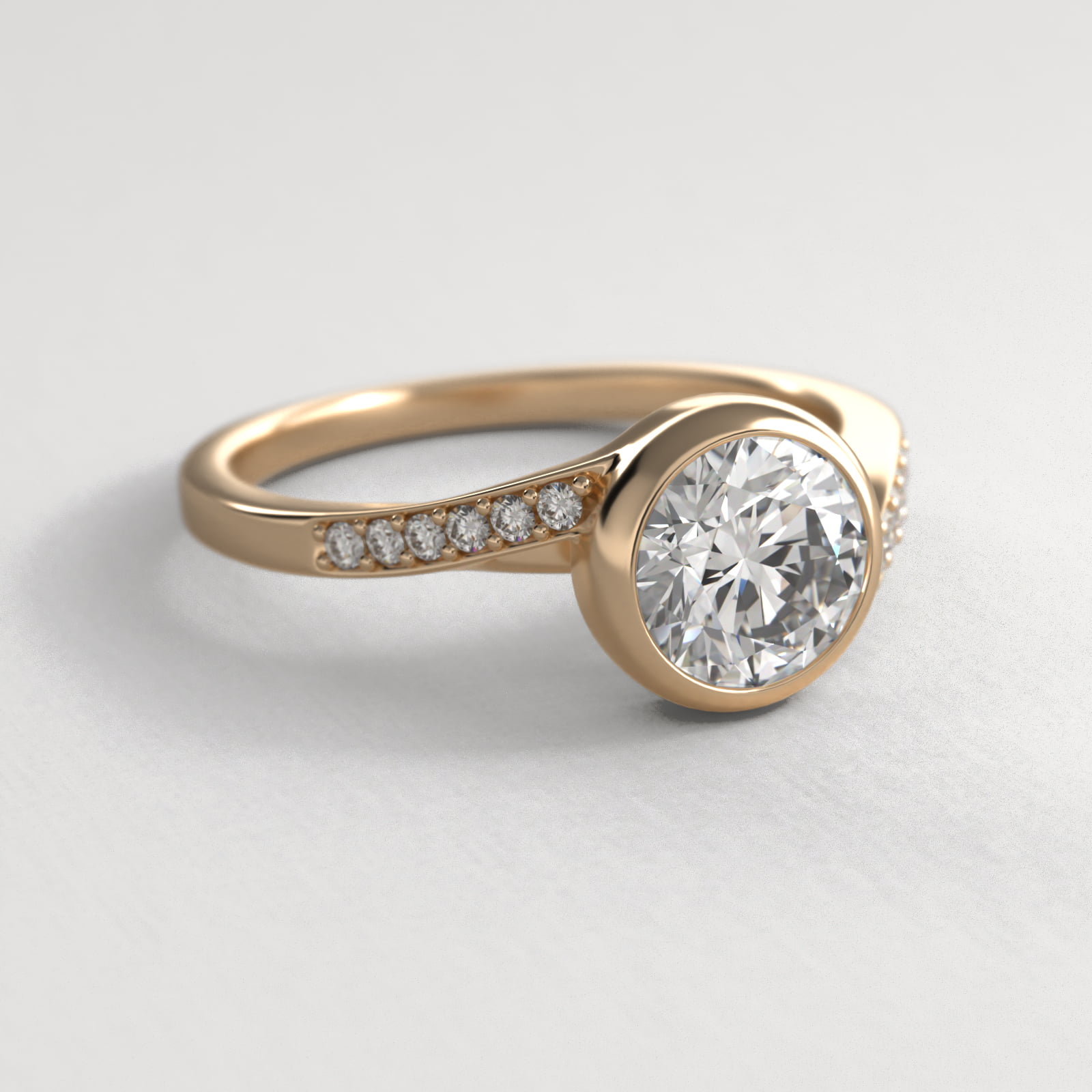 18K Yellow Gold Pavé Bypass Bezel Set Diamond Engagement Ring