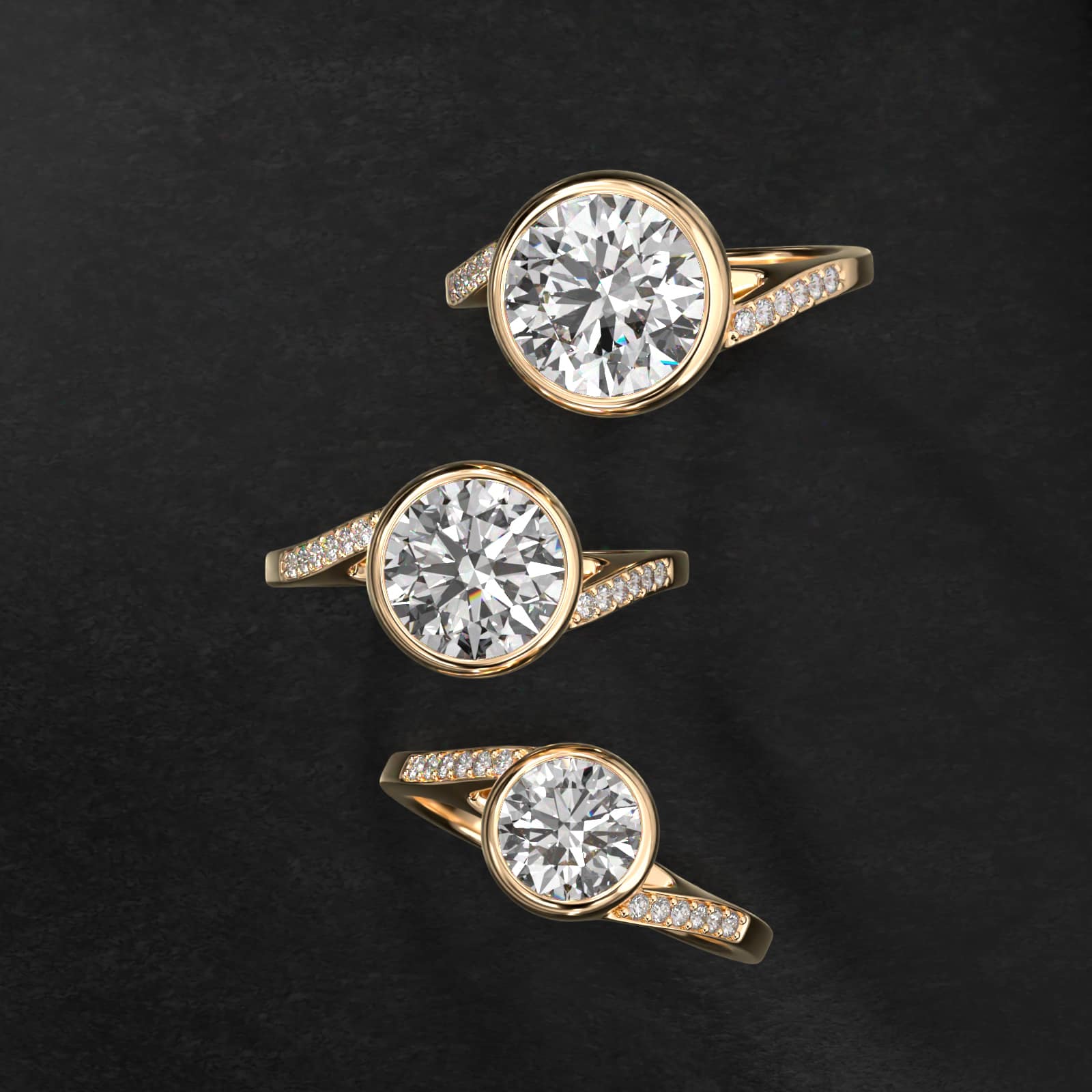 18K Yellow Gold Pavé Bypass Bezel Set Diamond Engagement Ring