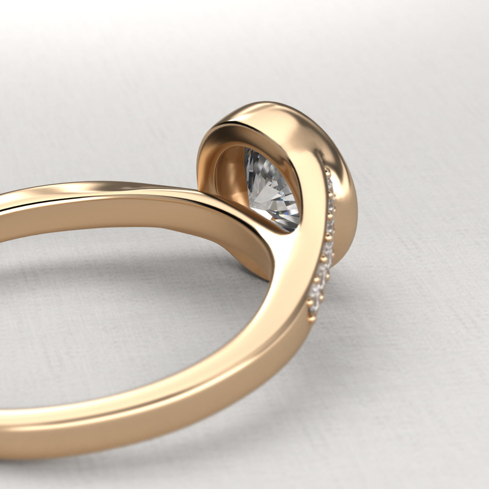 18K Yellow Gold Pavé Bypass Bezel Set Diamond Engagement Ring