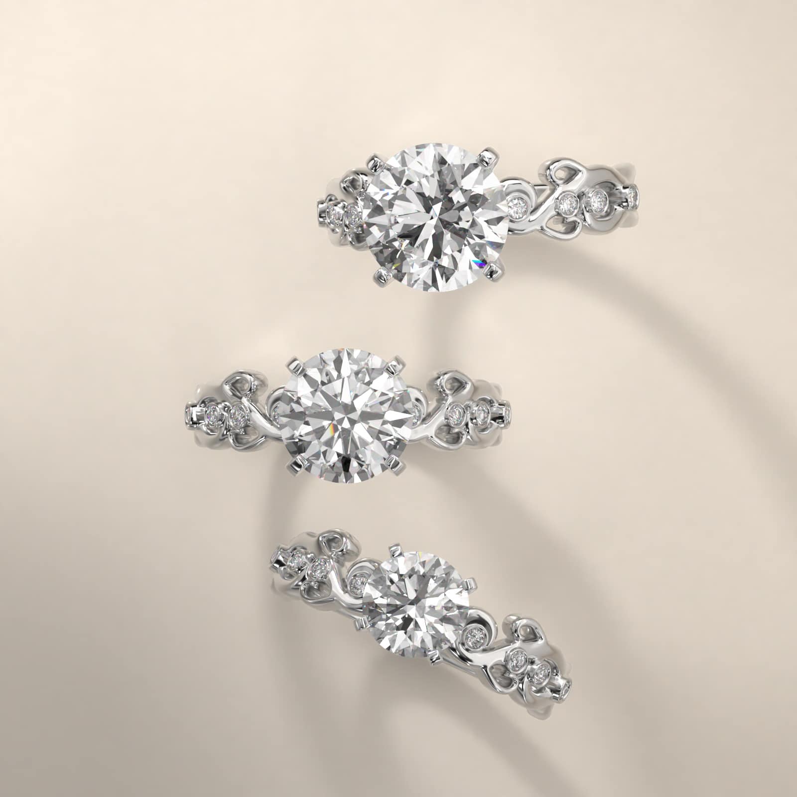 Platinum Blossoming Vine Diamond Engagement Ring