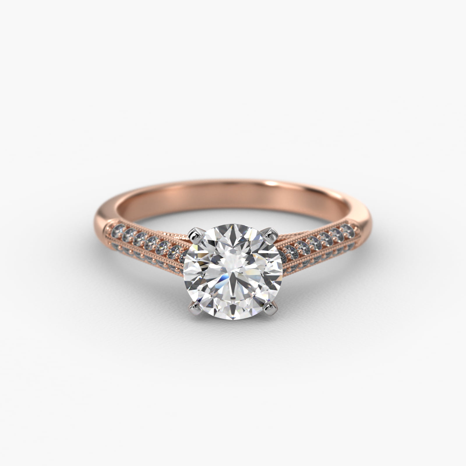 14K Rose Gold Pavé Knife Edge Cathedral Diamond Engagement Ring