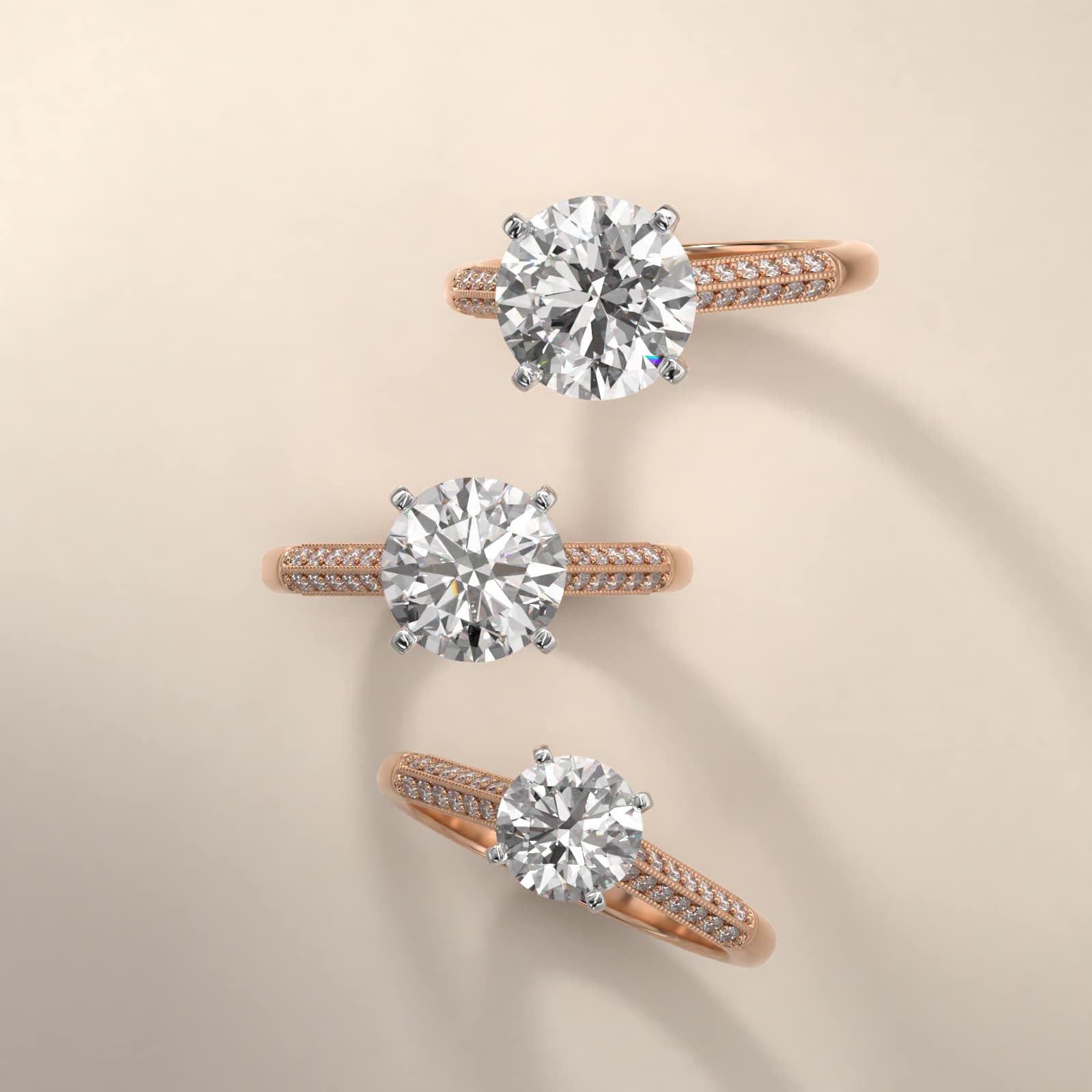 14K Rose Gold Pavé Knife Edge Cathedral Diamond Engagement Ring