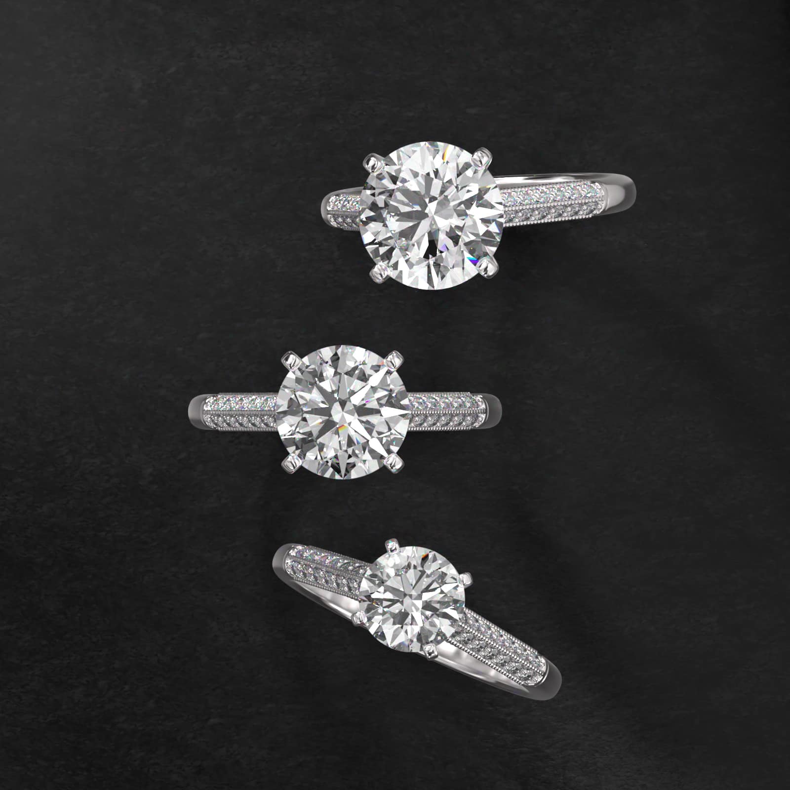 14K White Gold Pavé Knife Edge Cathedral Diamond Engagement Ring