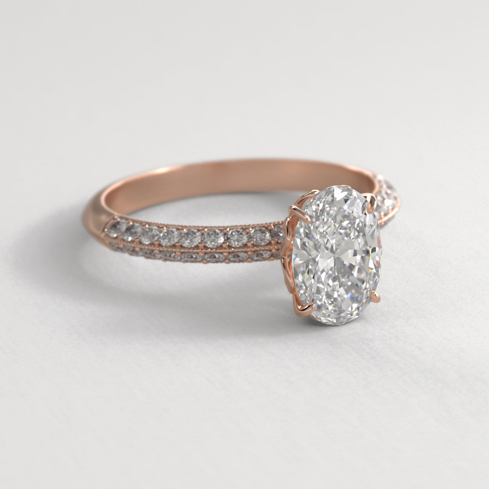 Pavé Knife Edge Lotus Basket Diamond Engagement Ring In 14K Rose Gold
