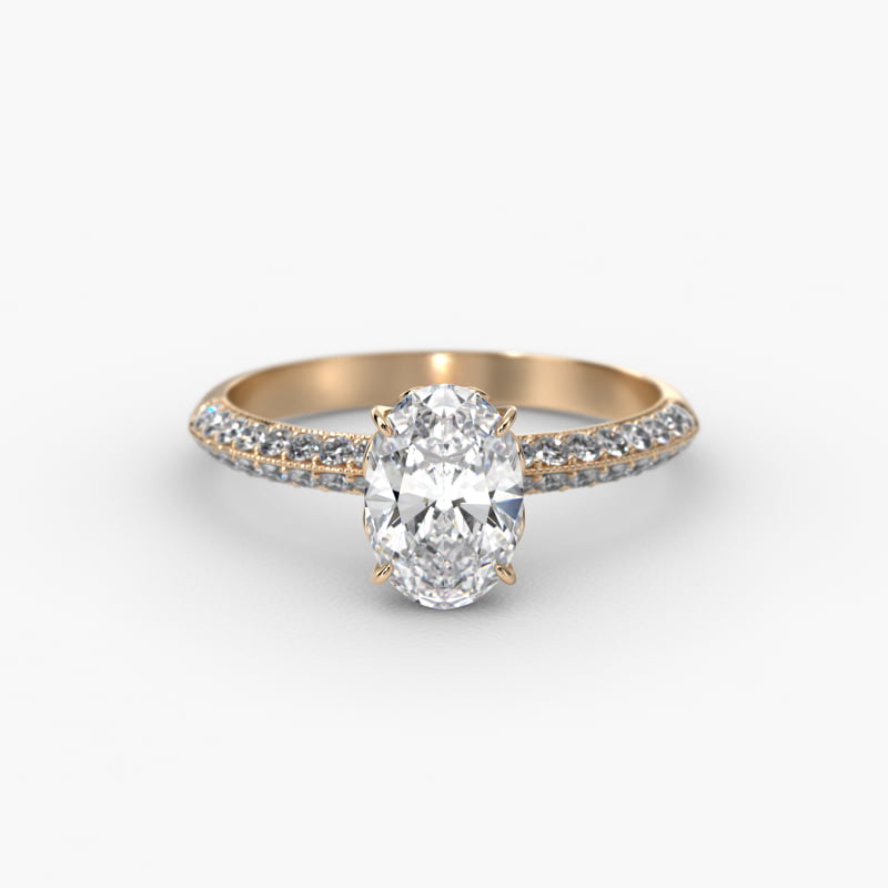 Pavé Knife Edge Lotus Basket Diamond Engagement Ring In 14K Yellow Gold