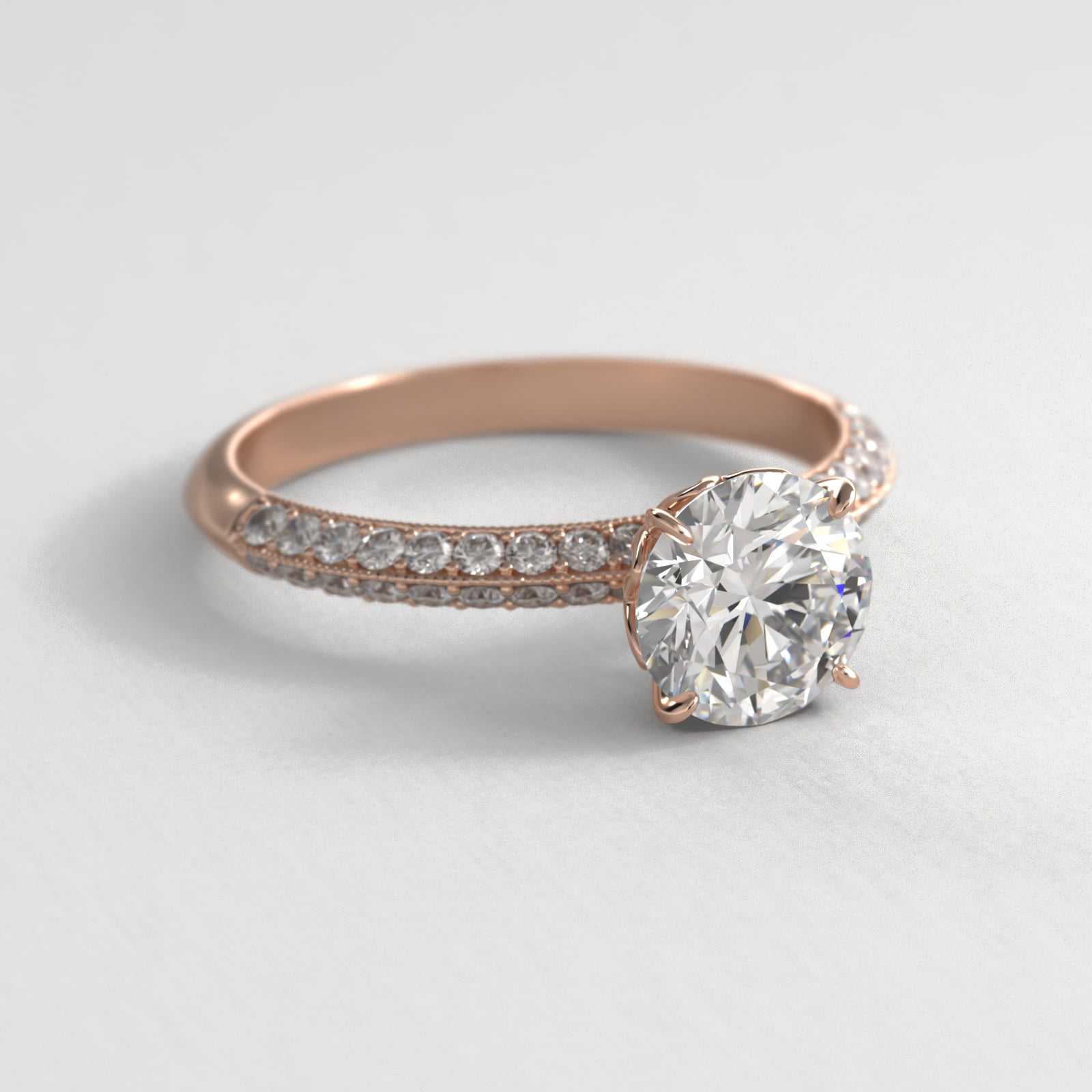 Pavé Knife Edge Lotus Basket Diamond Engagement Ring In 14K Rose Gold