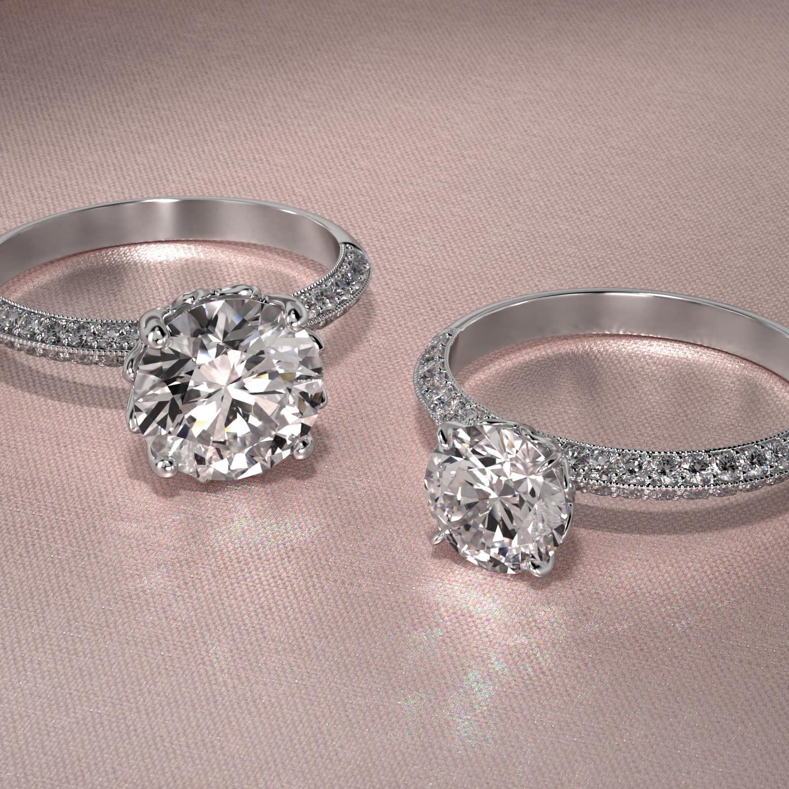 Pavé Knife Edge Lotus Basket Diamond Engagement Ring In Platinum