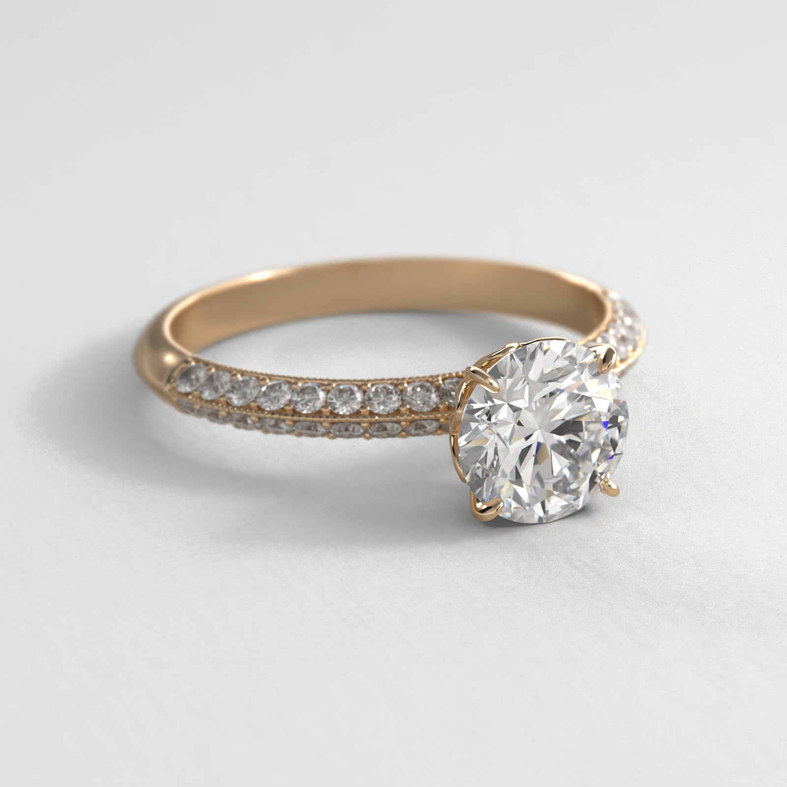 Pavé Knife Edge Lotus Basket Diamond Engagement Ring In 18K Yellow Gold