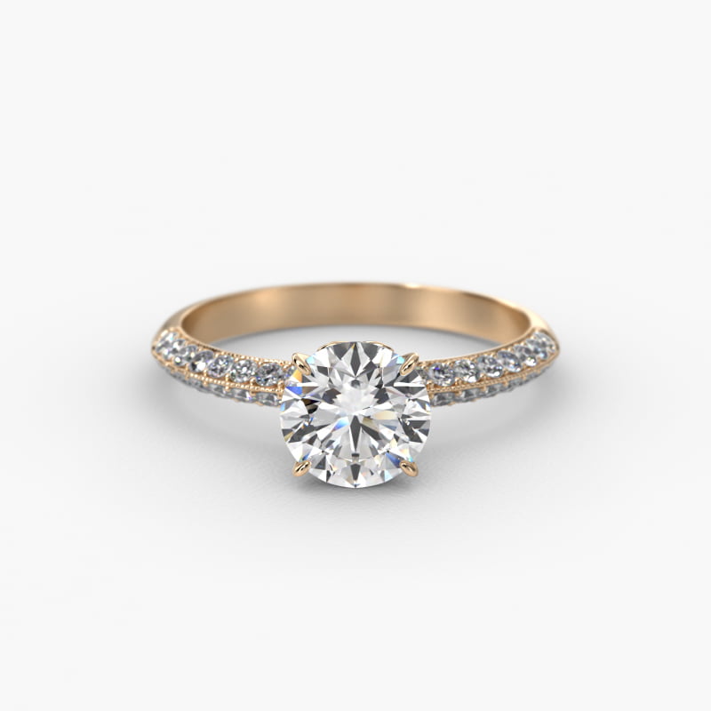 Pavé Knife Edge Lotus Basket Diamond Engagement Ring In 14K Yellow Gold