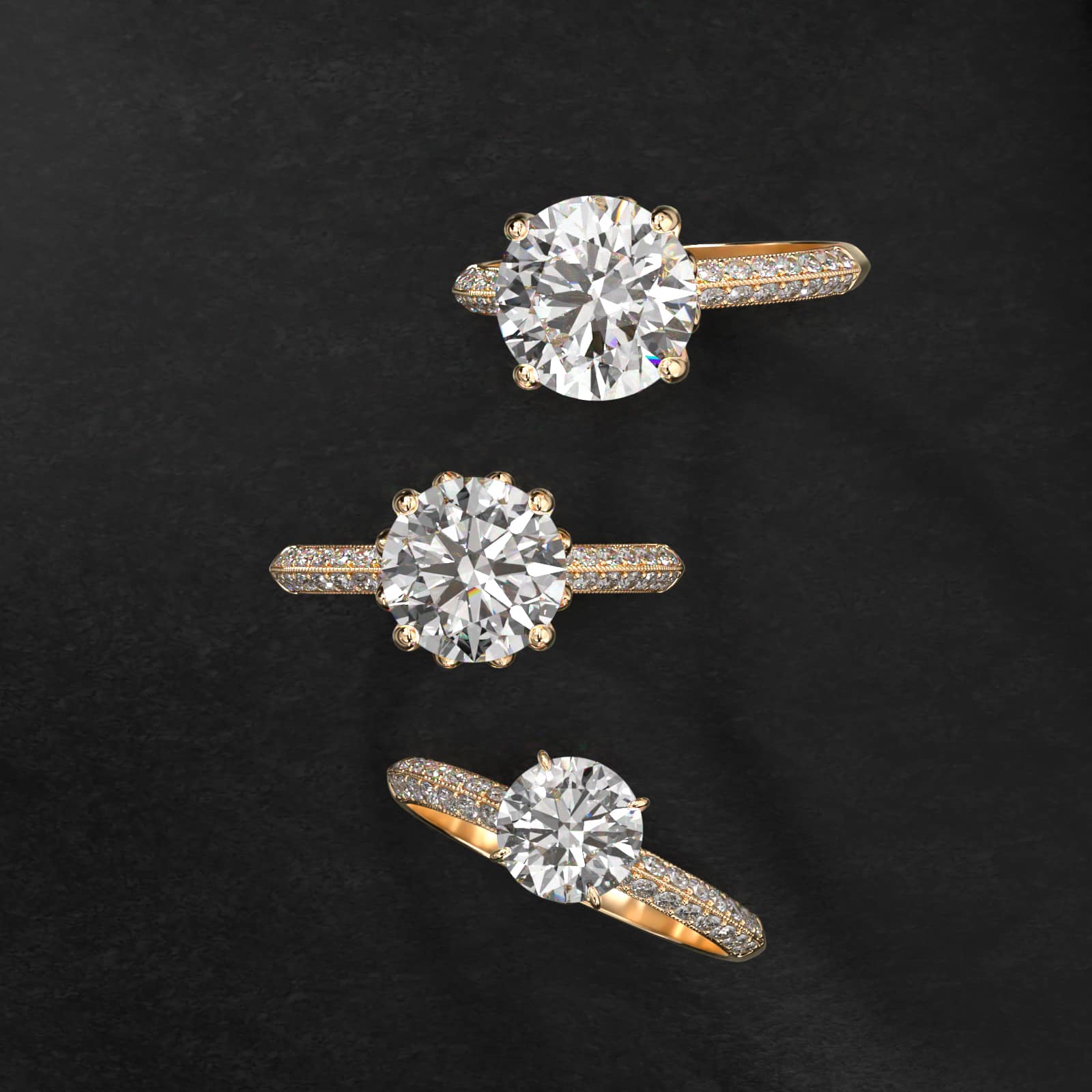 Pavé Knife Edge Lotus Basket Diamond Engagement Ring In 14K Yellow Gold