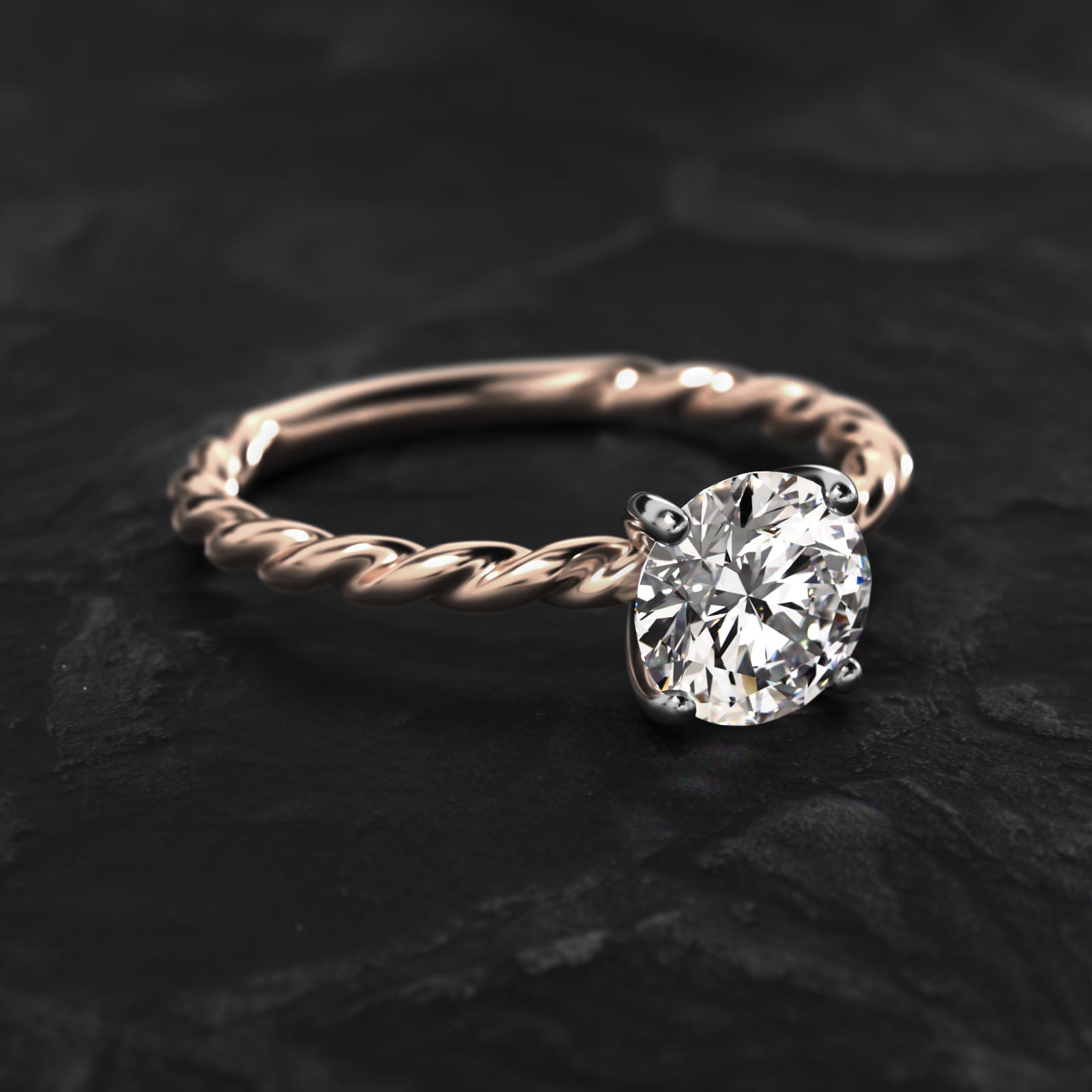 Cable Solitaire Engagement Ring In 14K Rose Gold