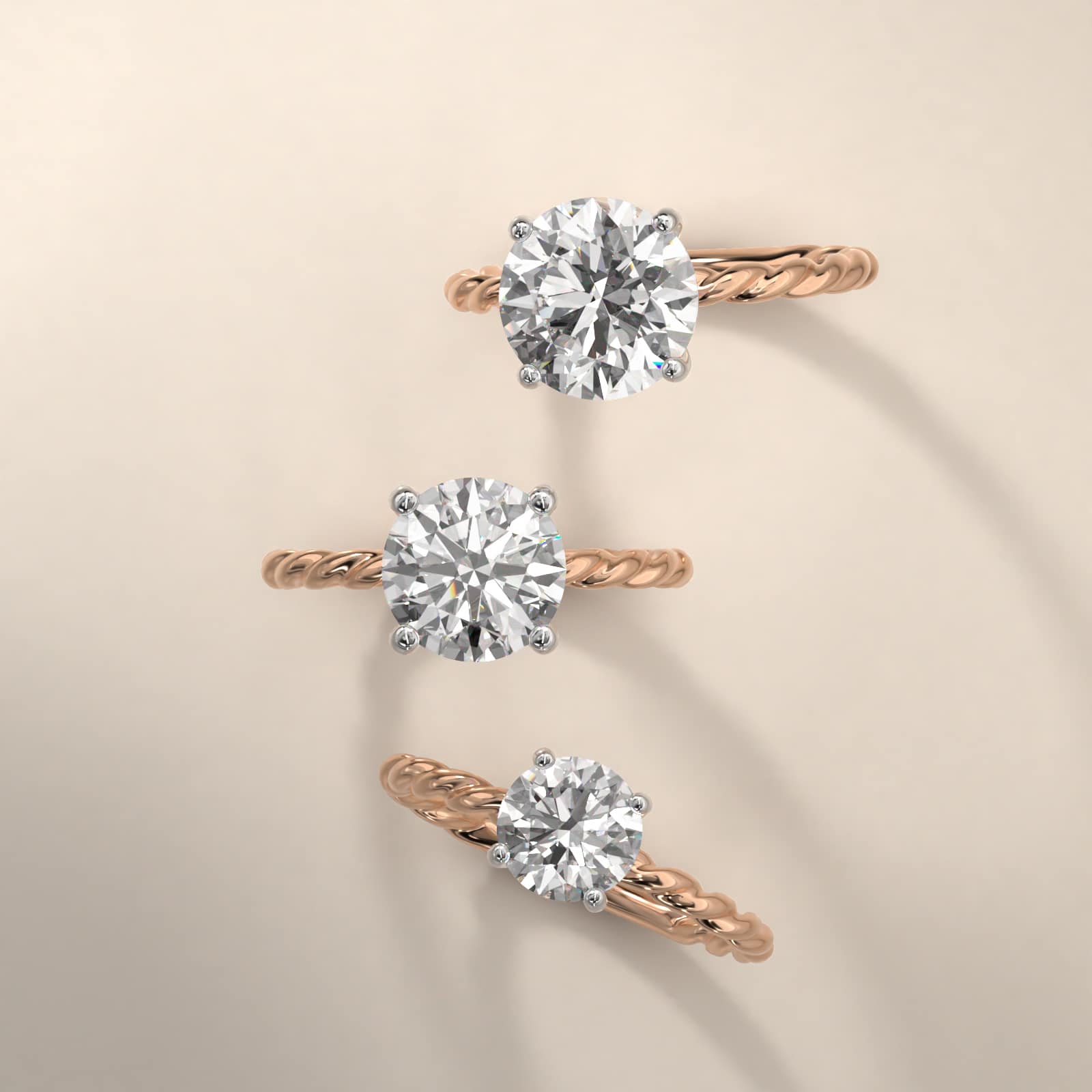 Cable Solitaire Engagement Ring In 14K Rose Gold