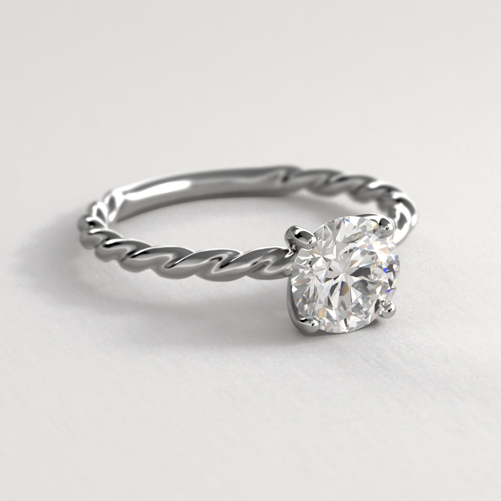 Cable Solitaire Engagement Ring In 14K White Gold