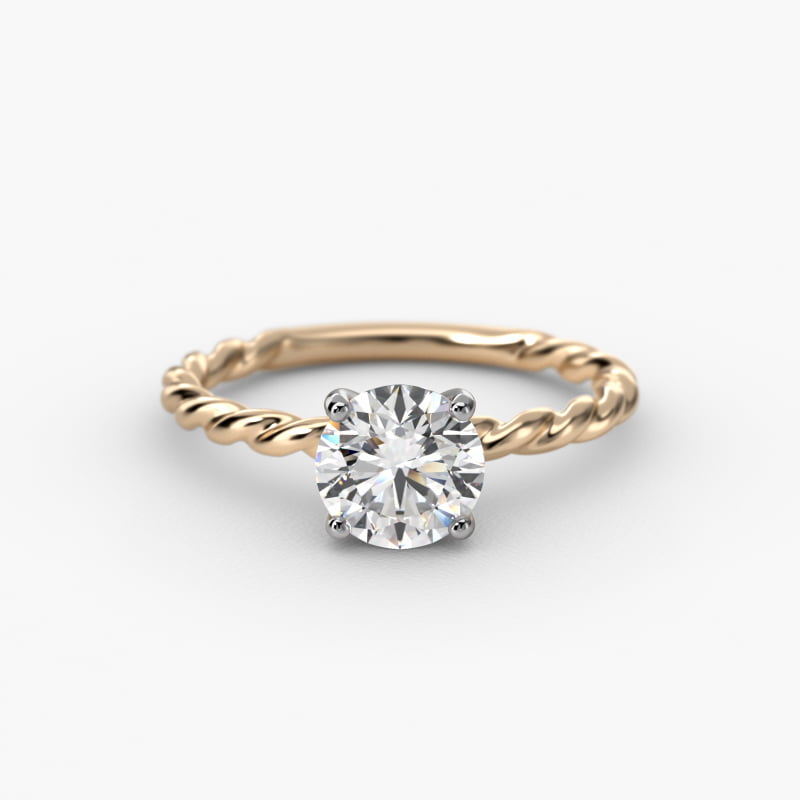 Cable Solitaire Engagement Ring In 14K Yellow Gold