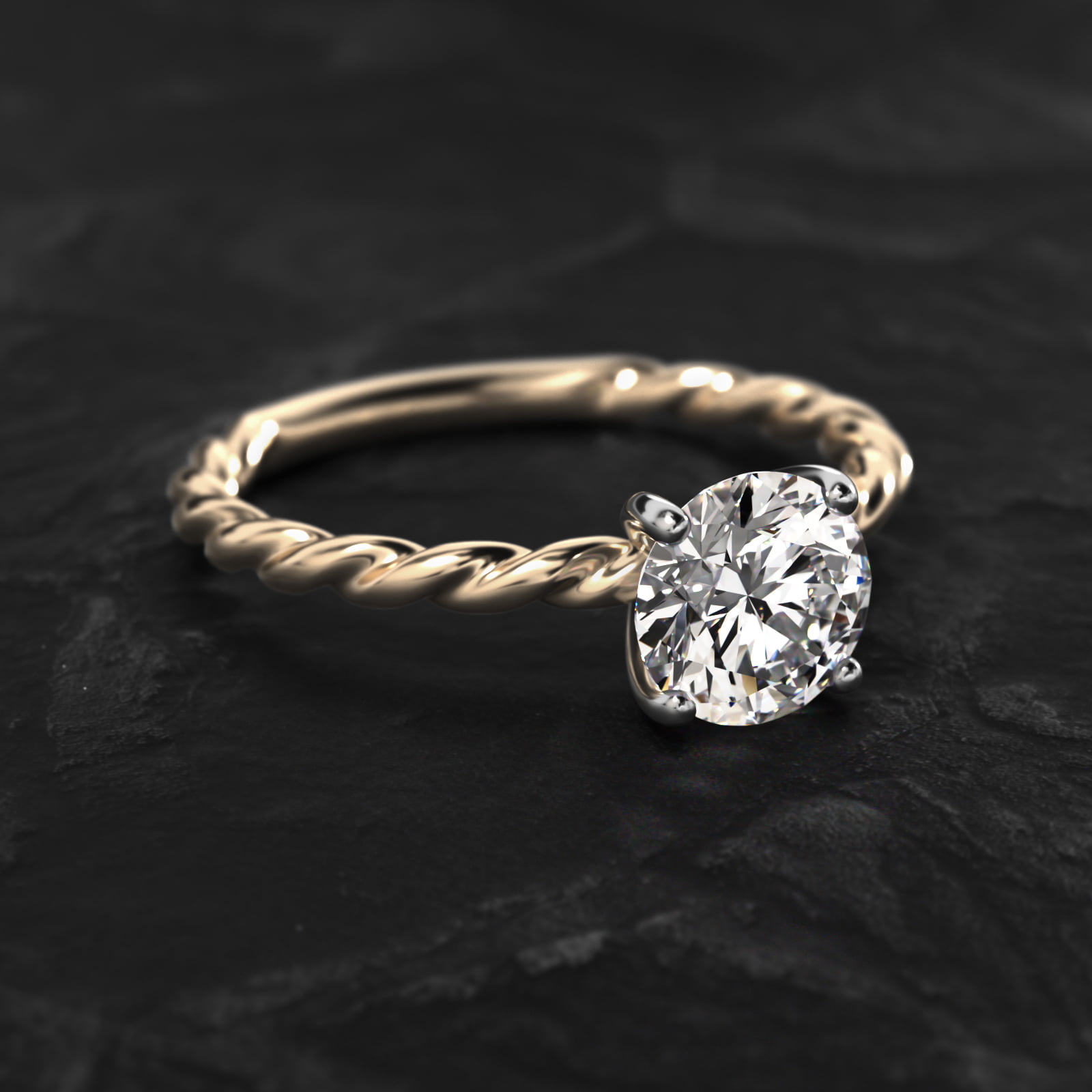Cable Solitaire Engagement Ring In 18K Yellow Gold