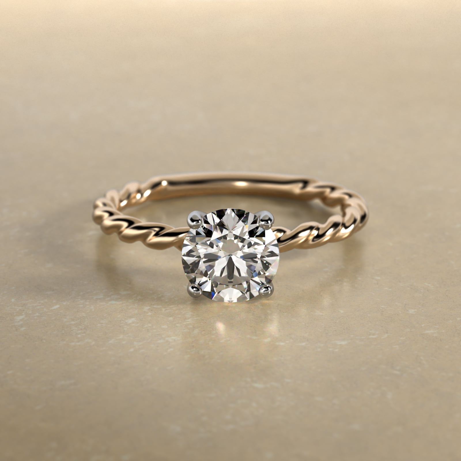 Cable Solitaire Engagement Ring In 14K Yellow Gold