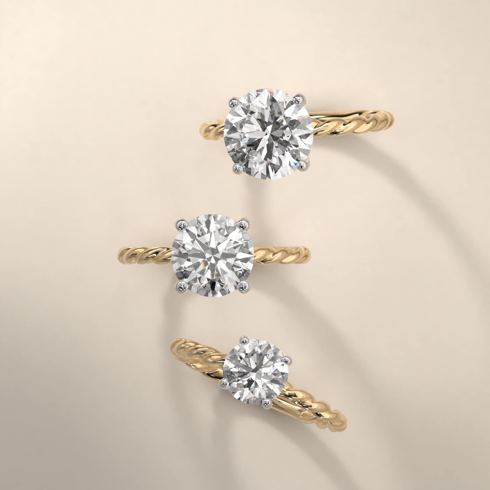 Cable Solitaire Engagement Ring In 14K Yellow Gold