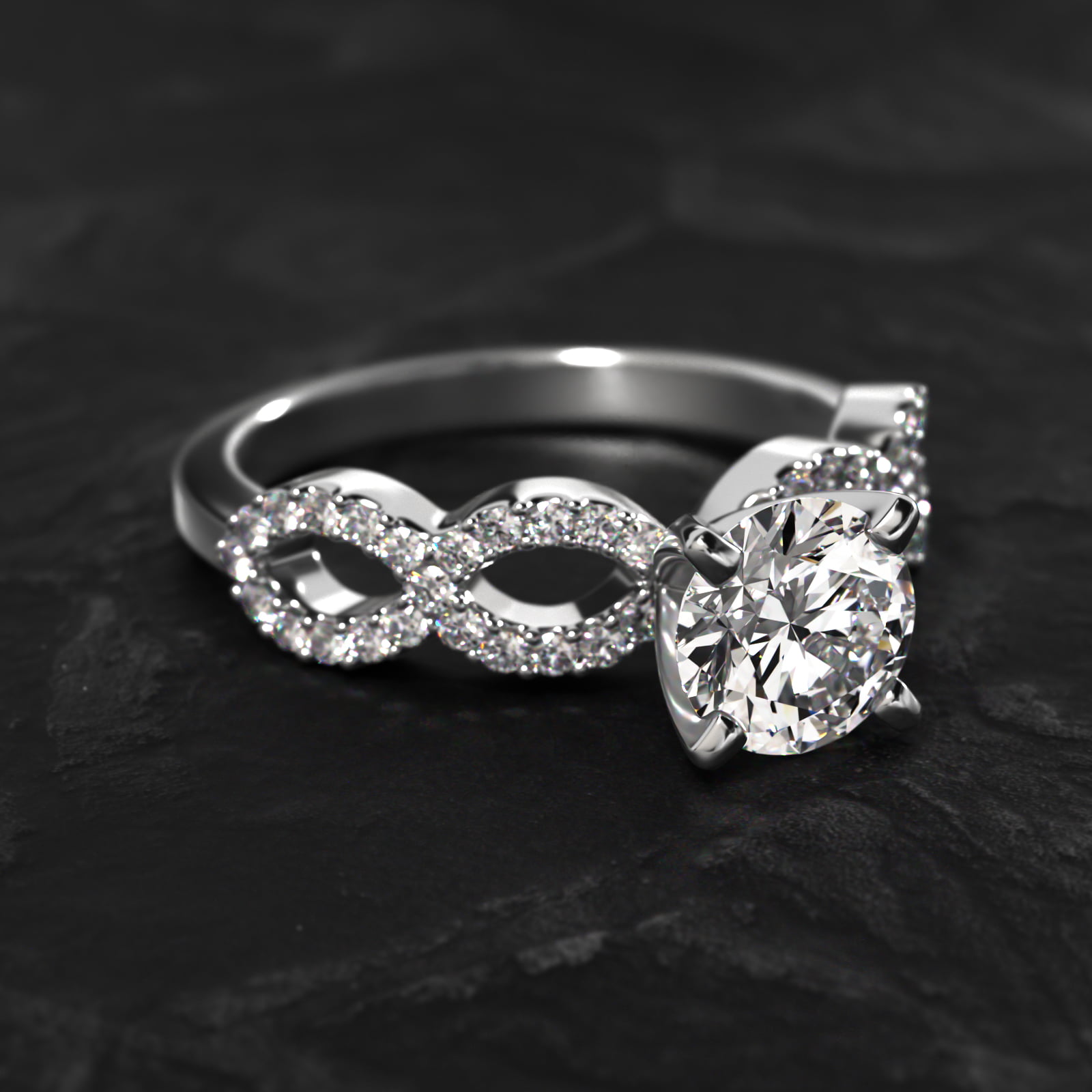 18K White Gold Pavé Infinity Diamond Engagement Ring