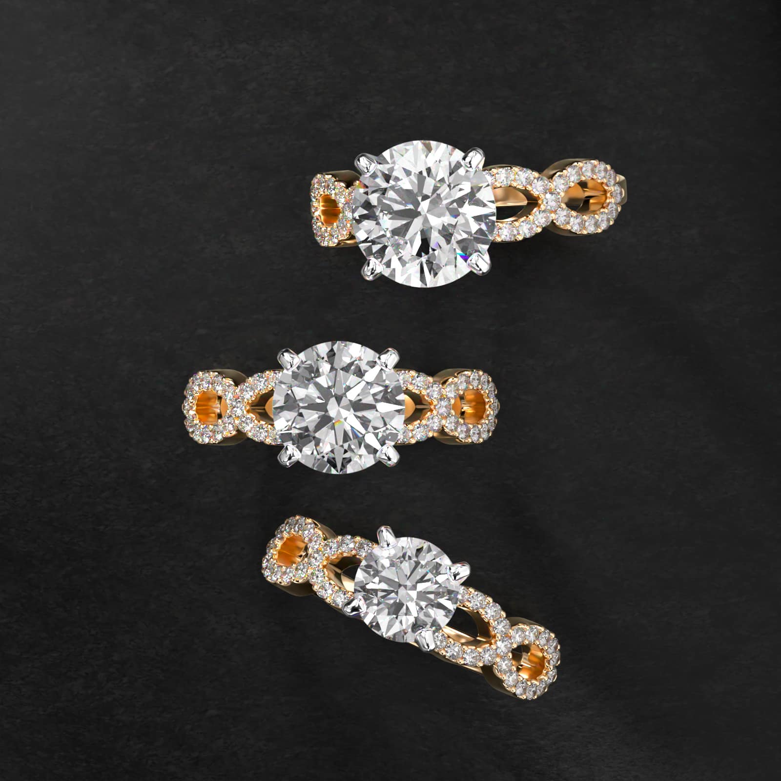 14K Yellow Gold Pavé Infinity Diamond Engagement Ring