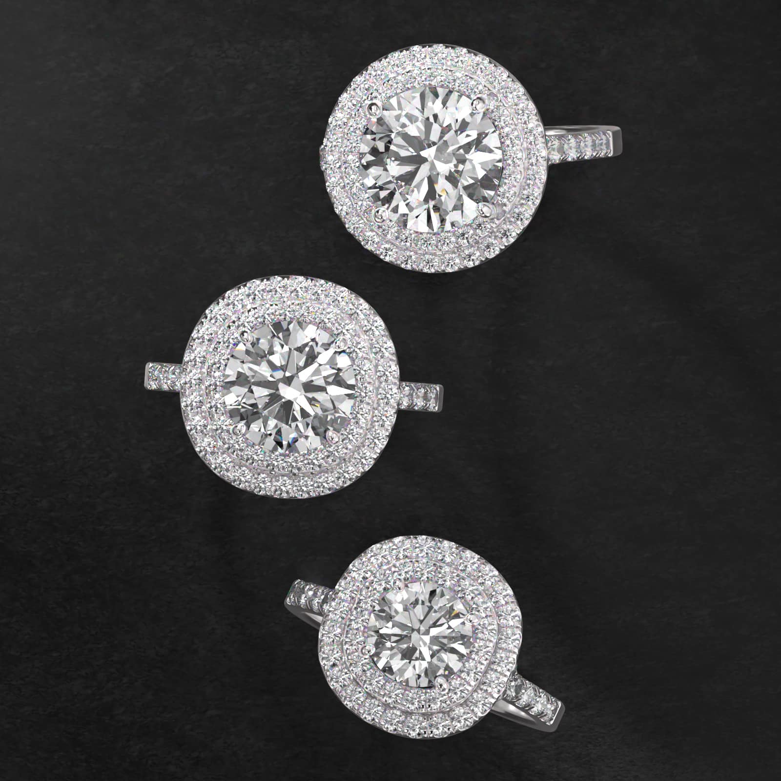 Platinum Diamond Split Shank Double Halo Pavé Engagement Ring