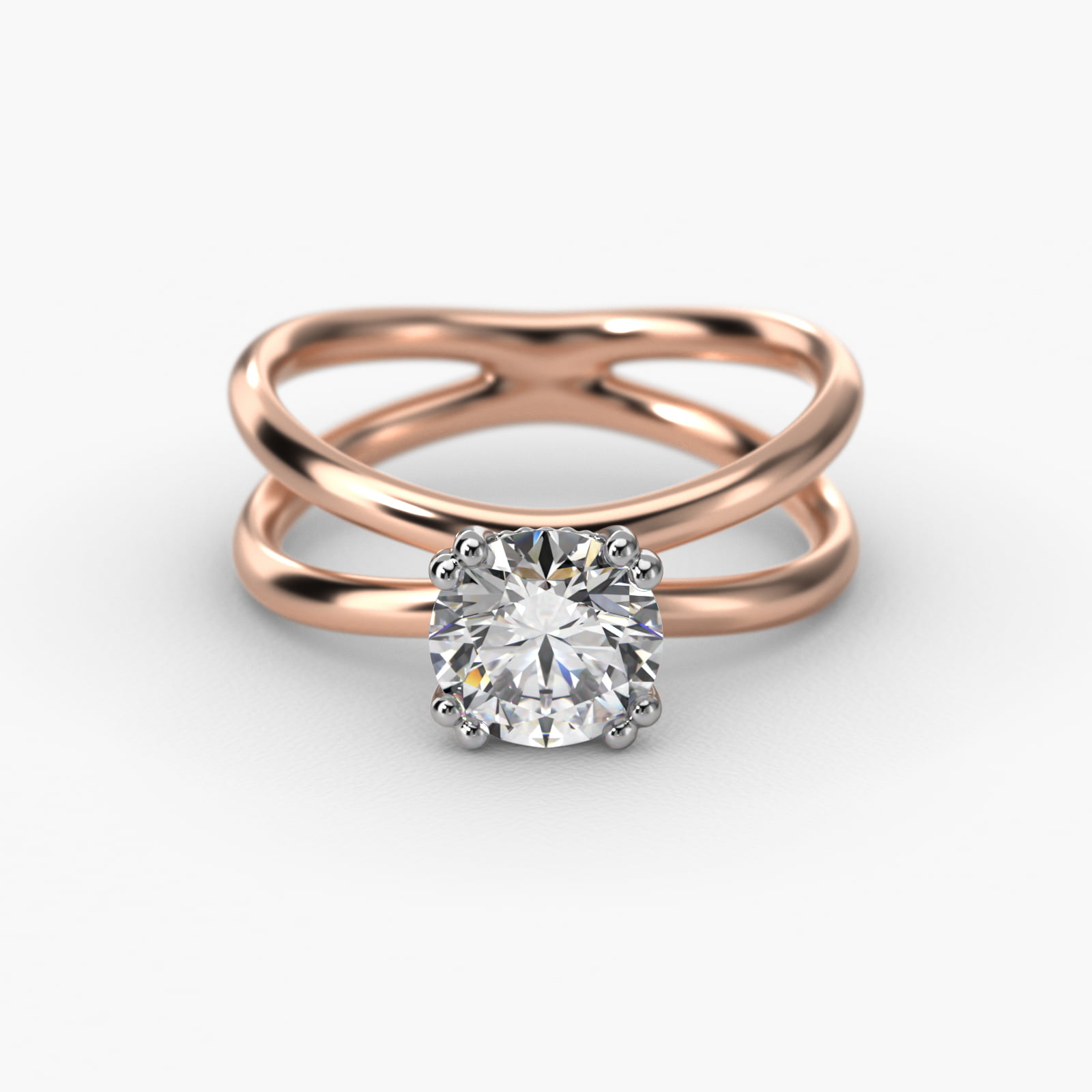 Criss Cross Solitaire Engagement Ring In 14K Rose Gold