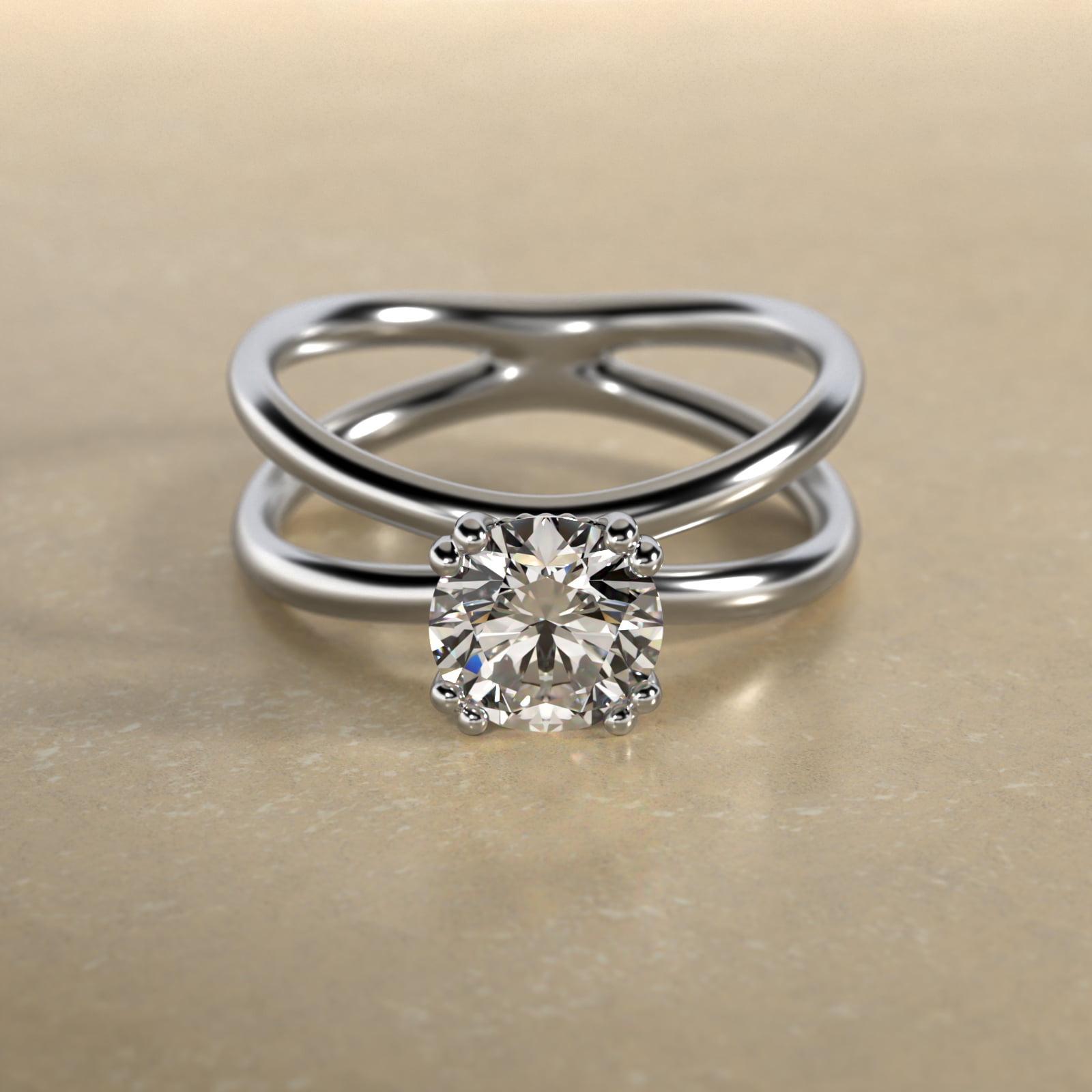 Criss Cross Solitaire Engagement Ring In 14K White Gold