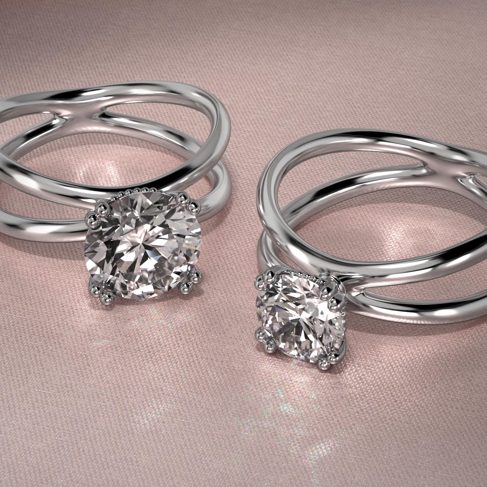 Criss Cross Solitaire Engagement Ring In 14K White Gold