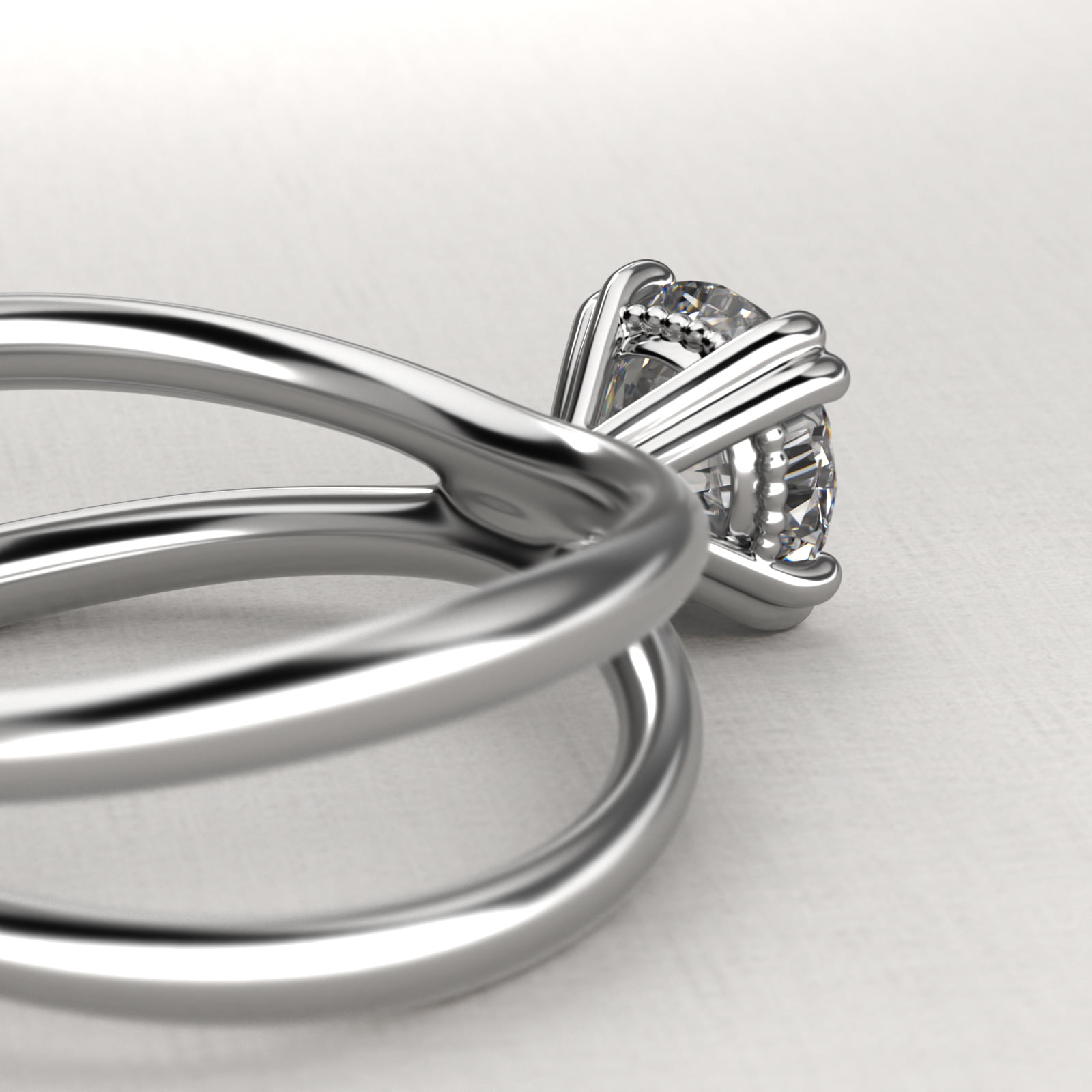 Criss Cross Solitaire Engagement Ring In 14K White Gold