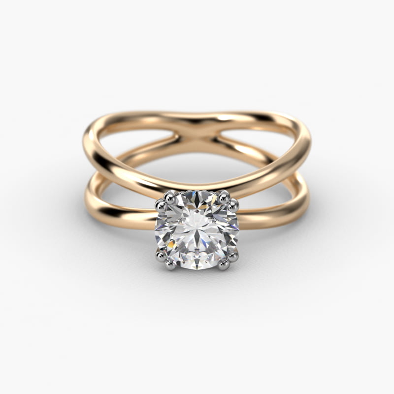 Criss Cross Solitaire Engagement Ring In 14K Yellow Gold