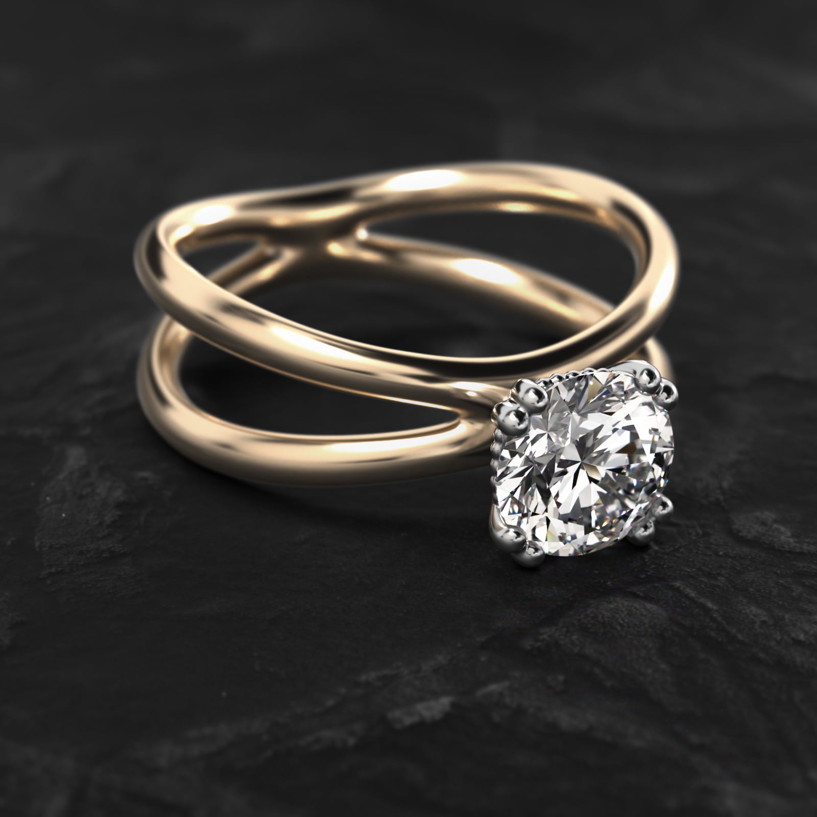 Criss Cross Solitaire Engagement Ring In 14K Yellow Gold