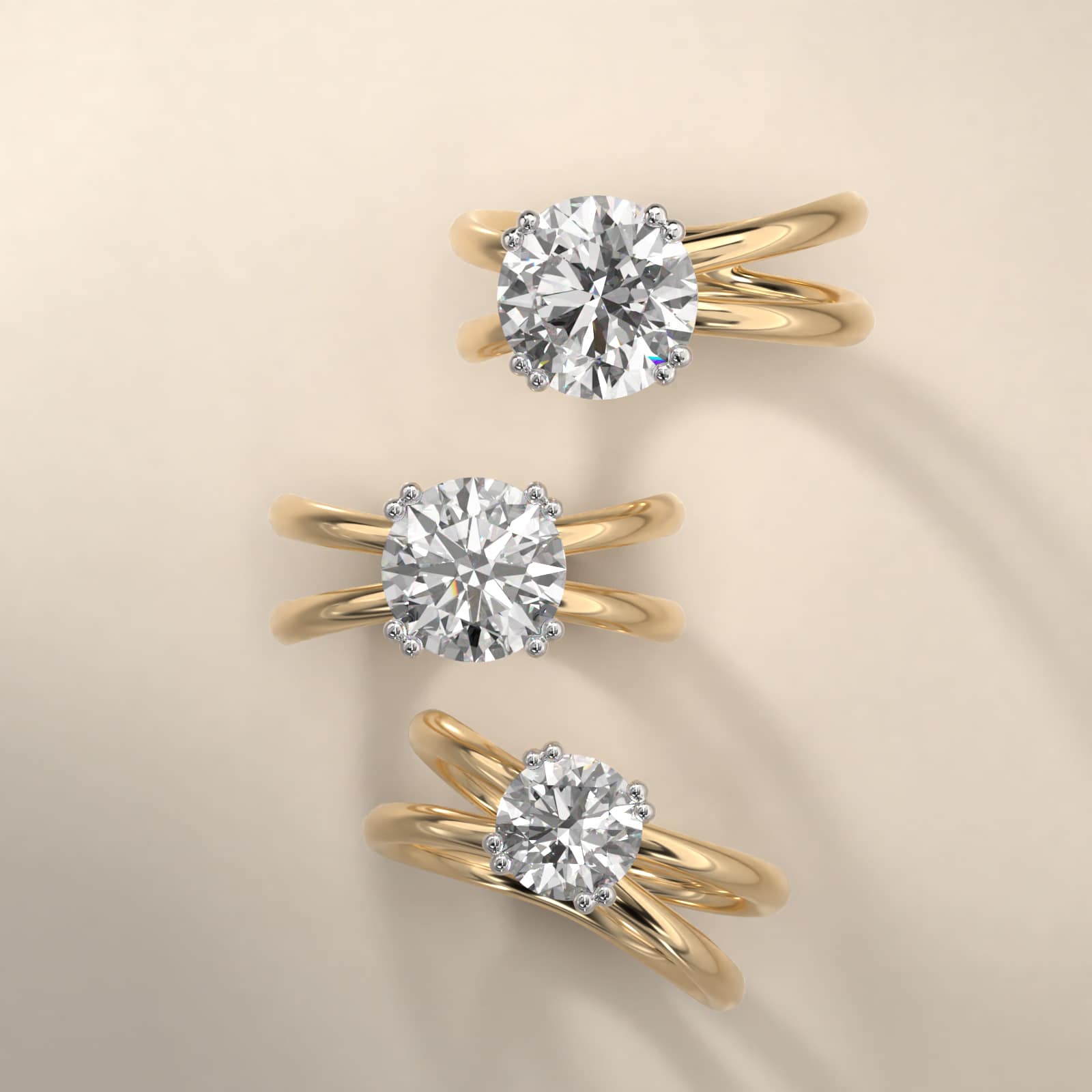 Criss Cross Solitaire Engagement Ring In 14K Yellow Gold